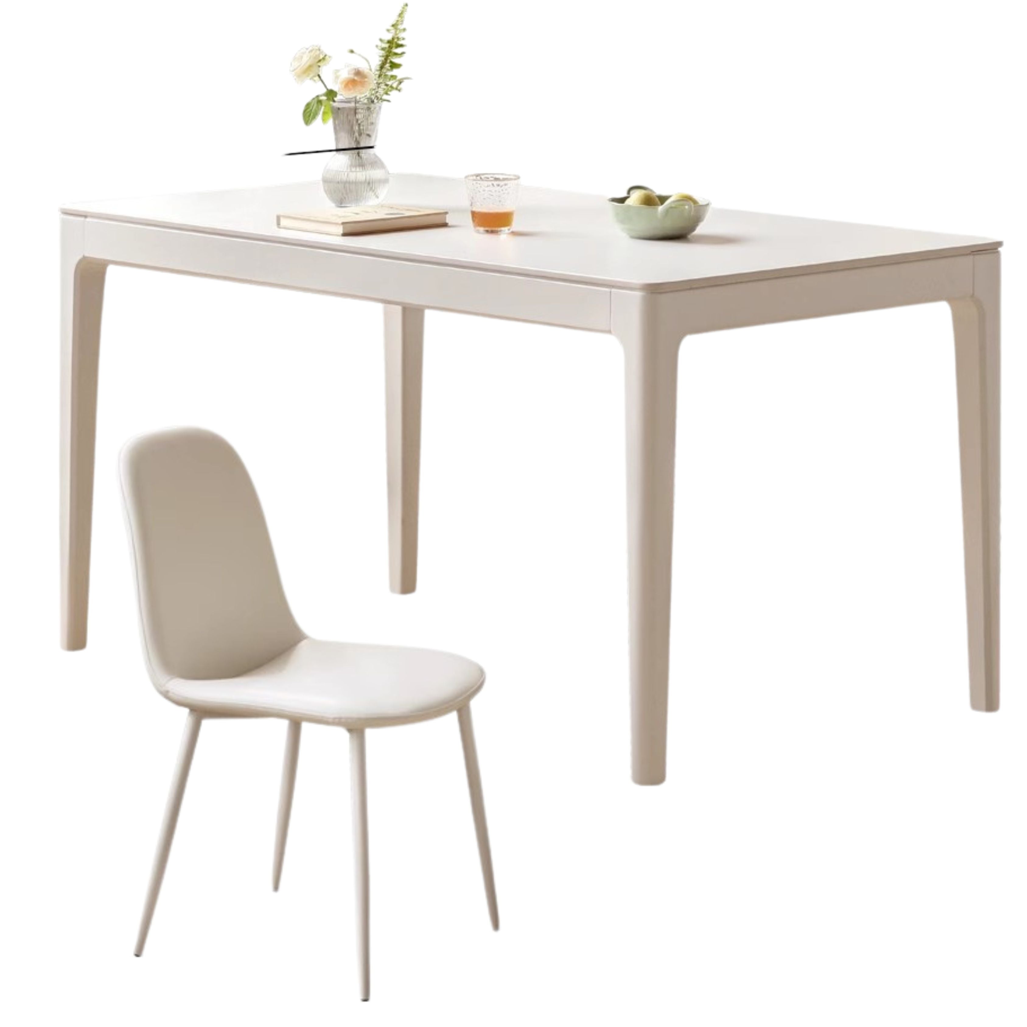 Birch Solid Wood Rock Plate White Cream Dining Table