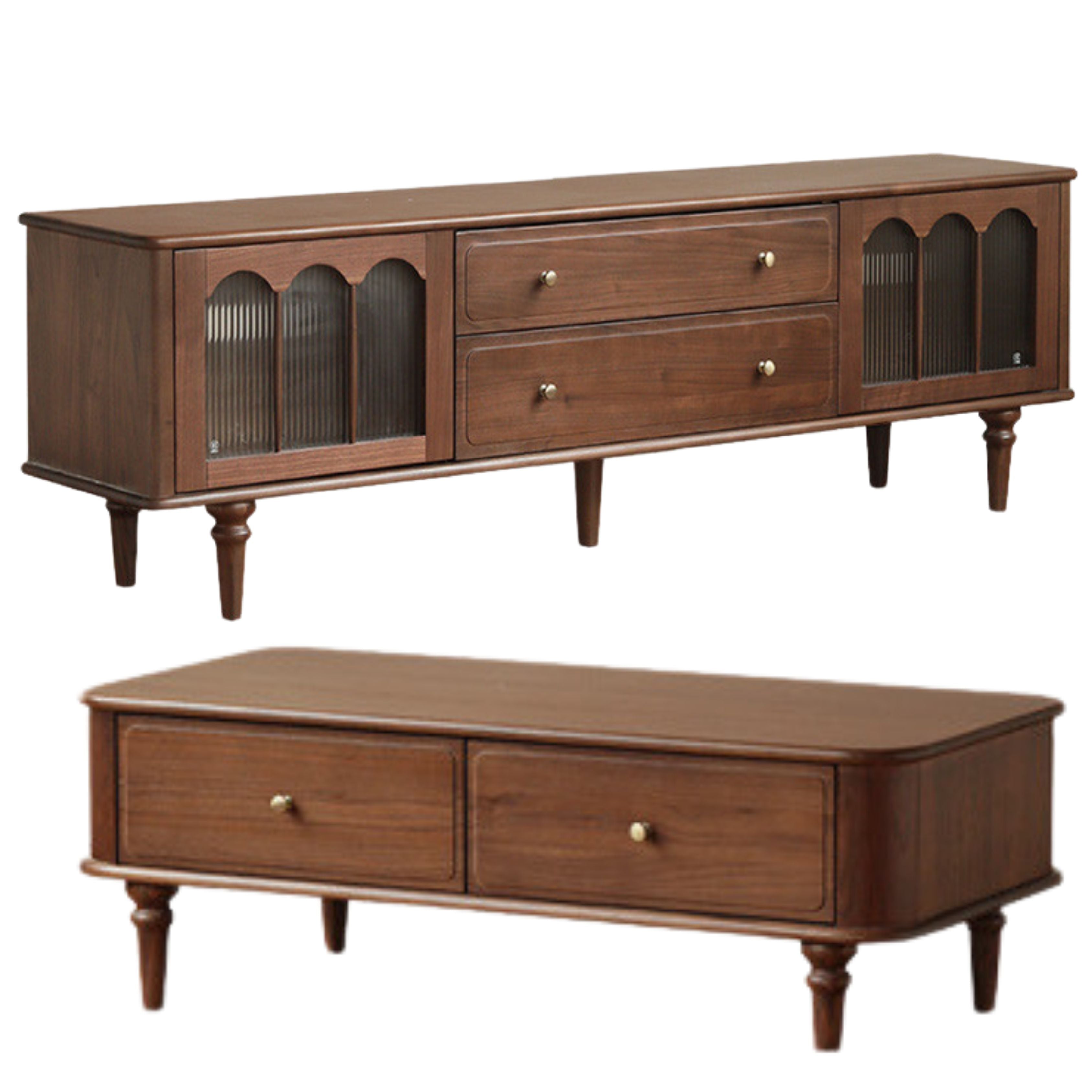Black Walnut Solid Wood American Retro TV Cabinet.