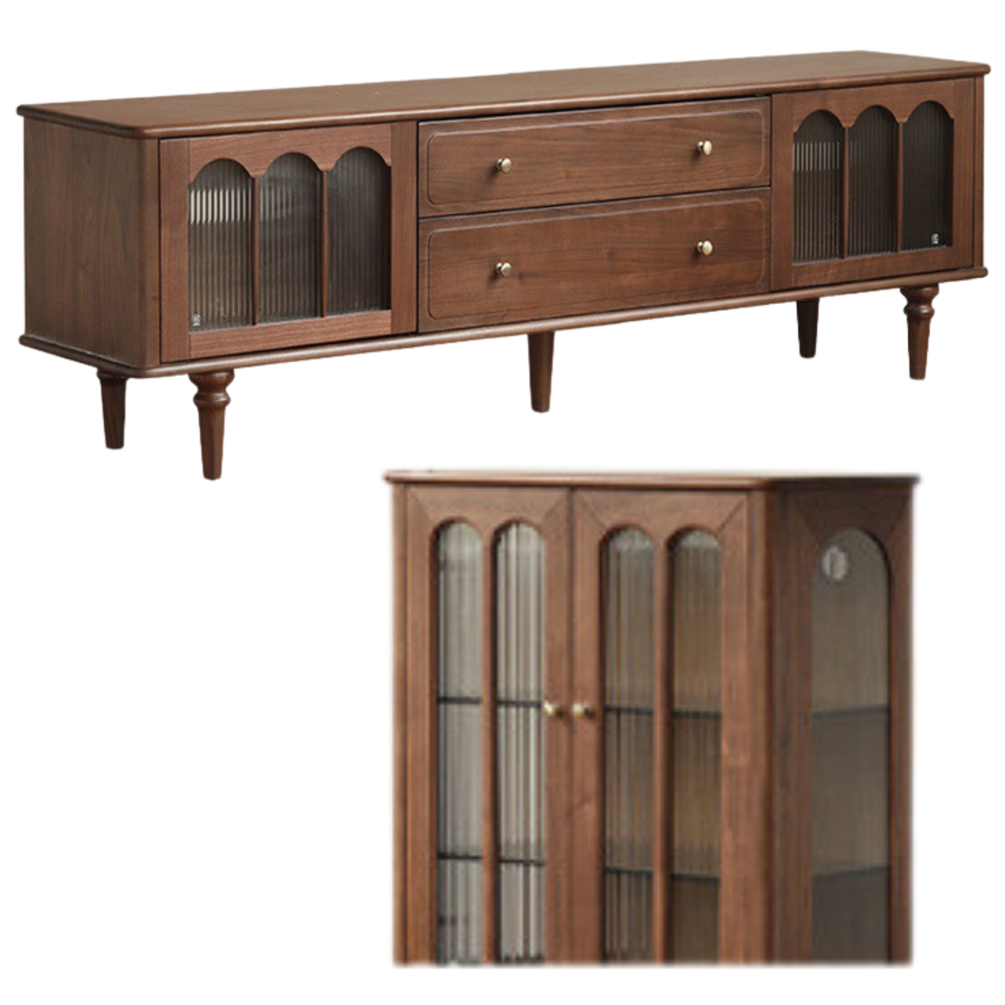Black Walnut Solid Wood American Retro TV Cabinet.