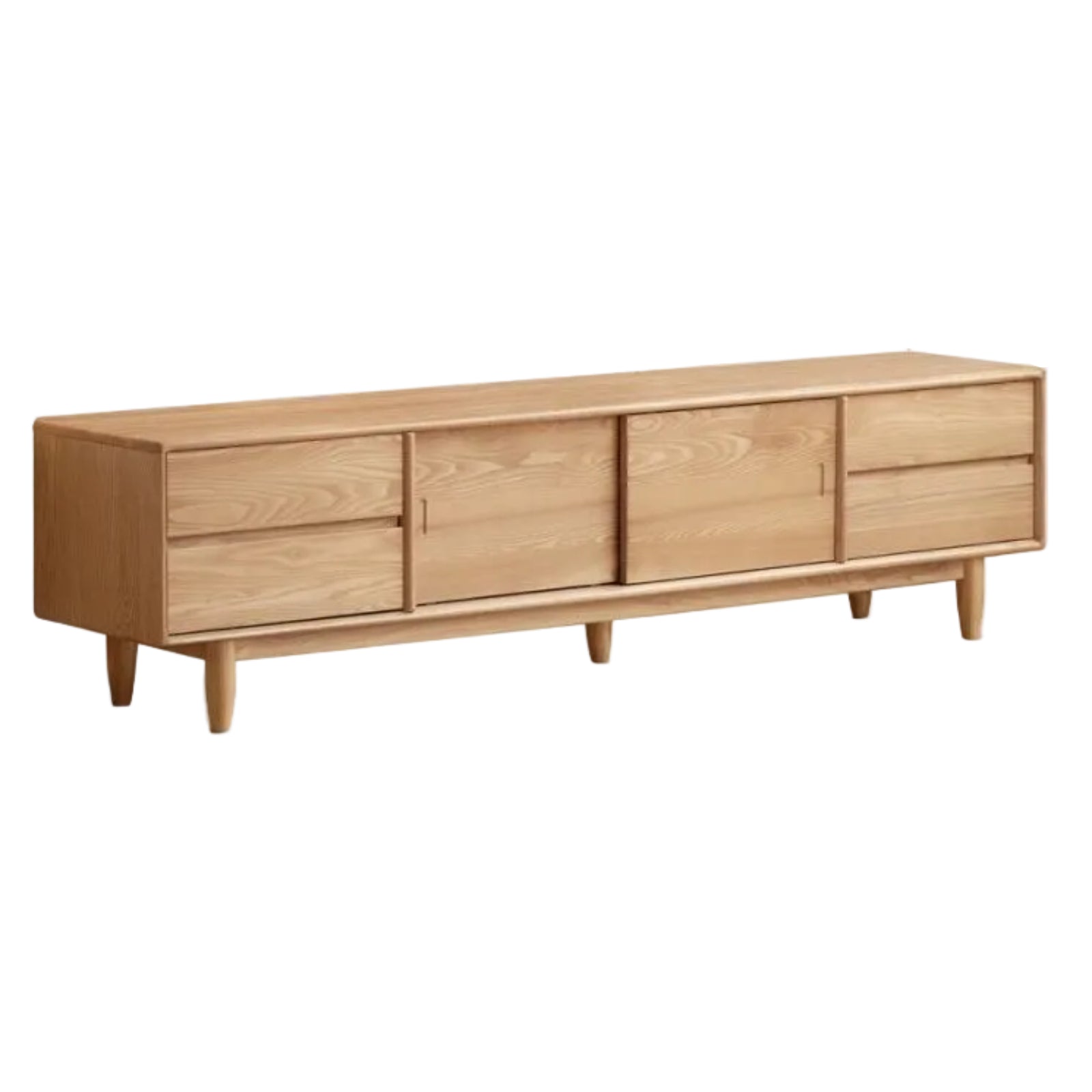 White Ash, Ash Solid Wood TV Stand with Sliding Doors and Sleek Finish