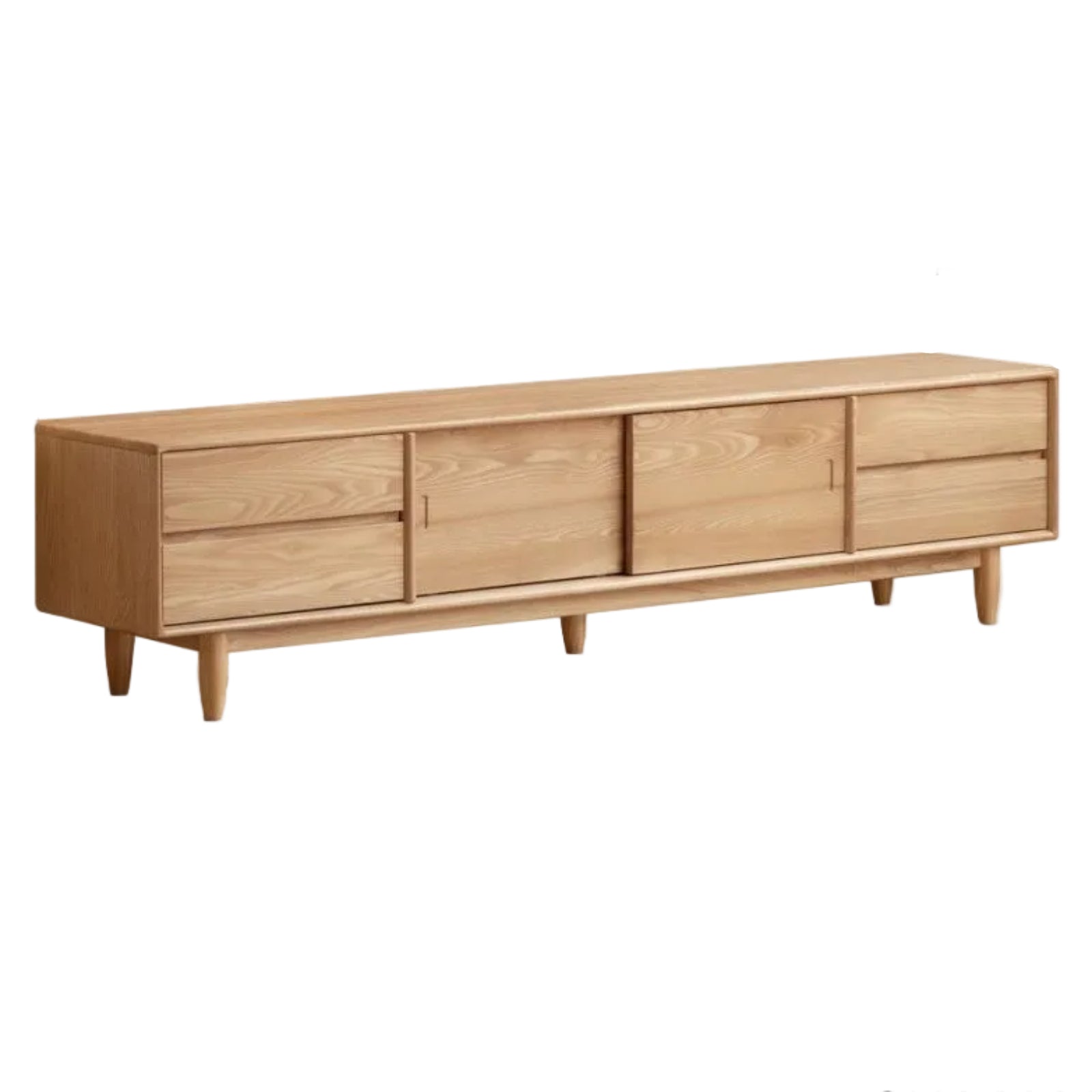 White Ash, Ash Solid Wood TV Stand with Sliding Doors and Sleek Finish