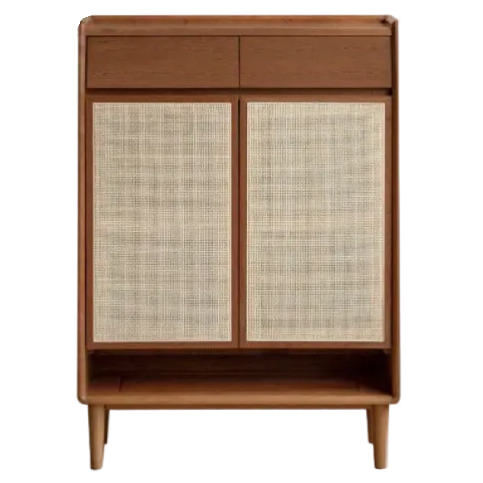 Oak Solid Wood Shoe Cabinet with Rattan Storage