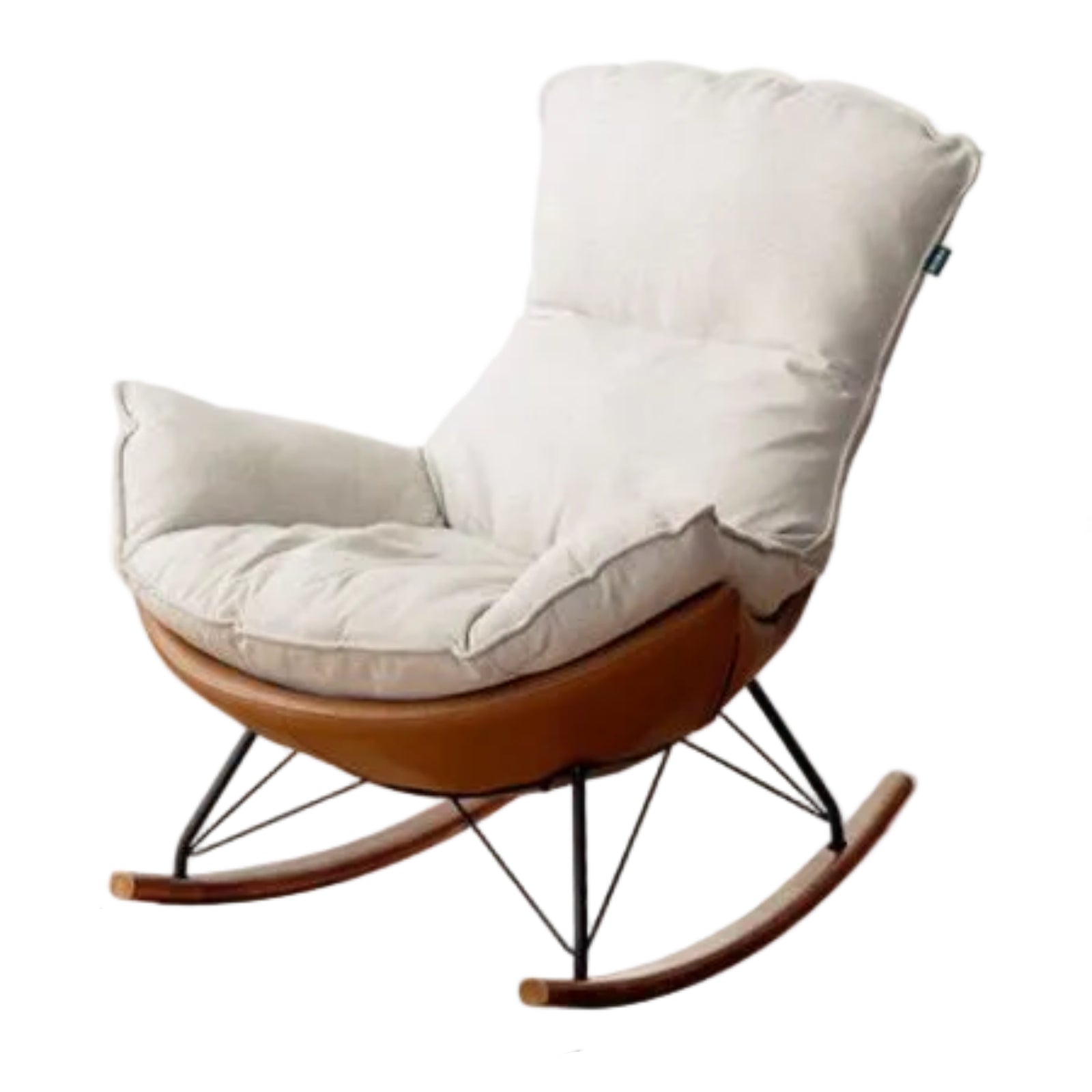 Beech Solid Wood Mid-Century Rocking Accent Chair with Houndstooth Cushion