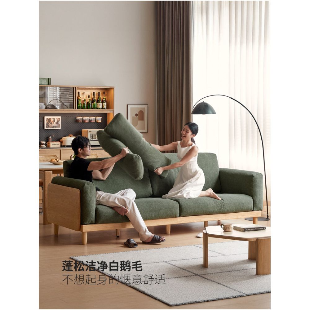 Genji Wood Language Solid Wood Sofa Modern Minimalist Oak Leather Straight Sofa Living Room High Back Fabric Sofa image 4