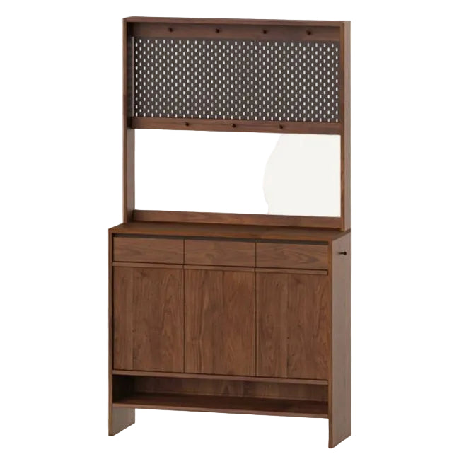 Oak Solid Wood Large Entryway Shoe Cabinet with Pegboard Hutch and Drawers, Walnut Finish