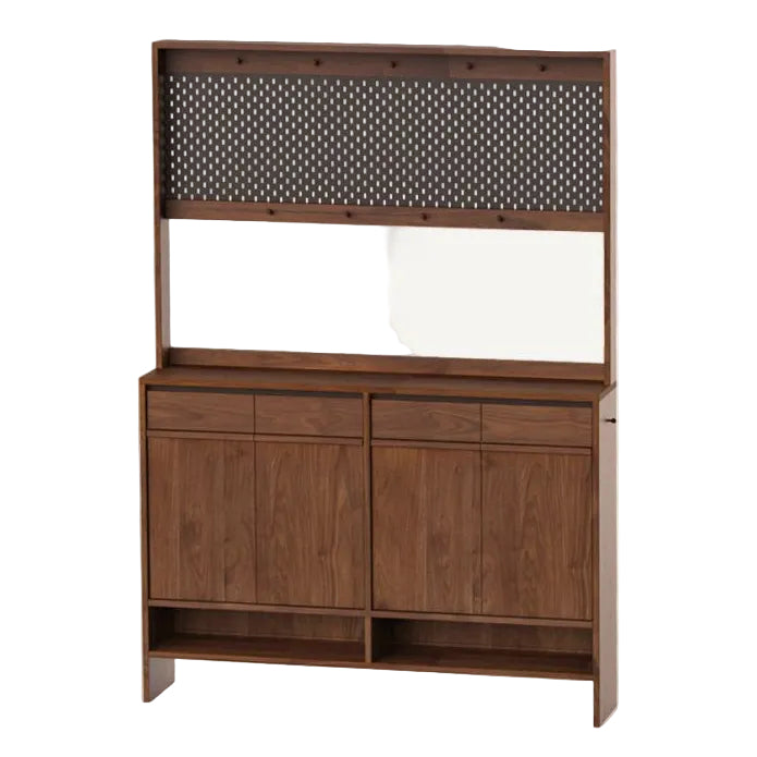 Oak Solid Wood Large Entryway Shoe Cabinet with Pegboard Hutch and Drawers, Walnut Finish