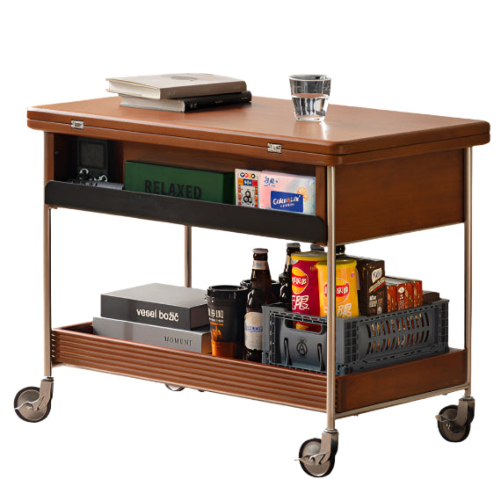 Poplar Solid Wood Middle Ancient Style Mobile Tea Table image 6