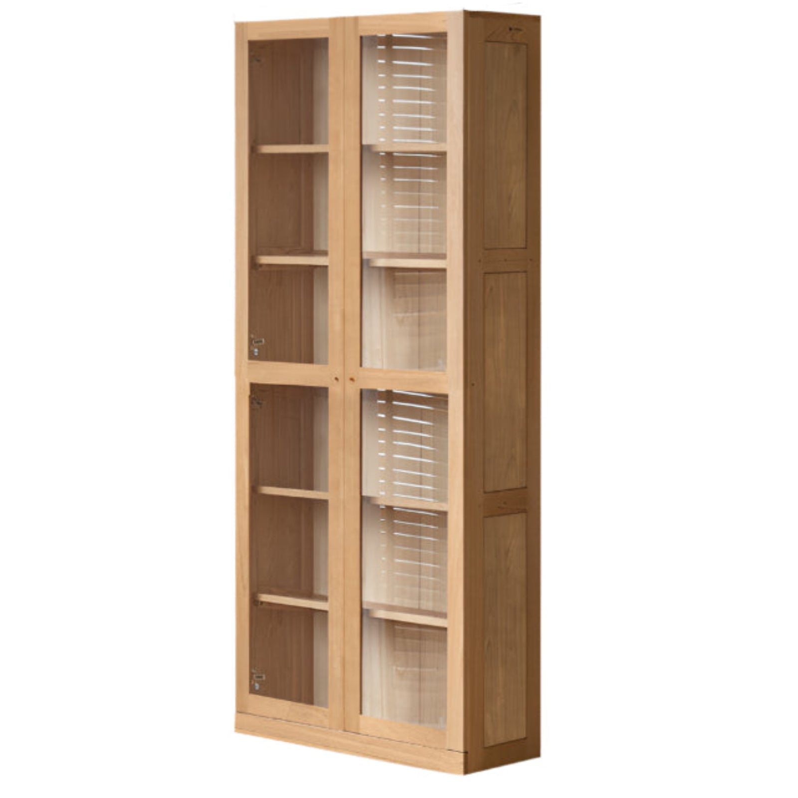 Oak, Solid Rubberwood Bookcase With Glass Doors
