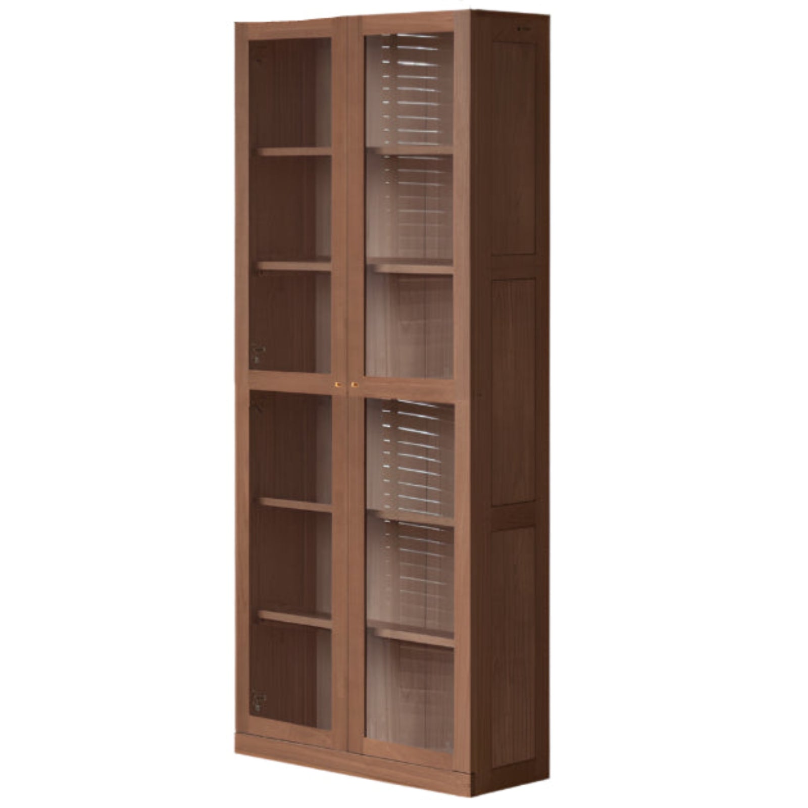 Oak, Solid Rubberwood Bookcase With Glass Doors