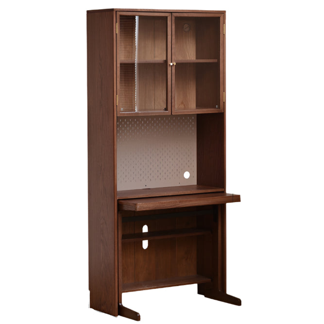 Oak, Black Walnut Solid Wood Office Desk With Integrated Bookshelf