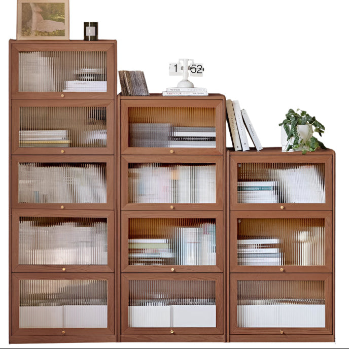 Oak Solid Wood Modern Glass Bookcase Combination