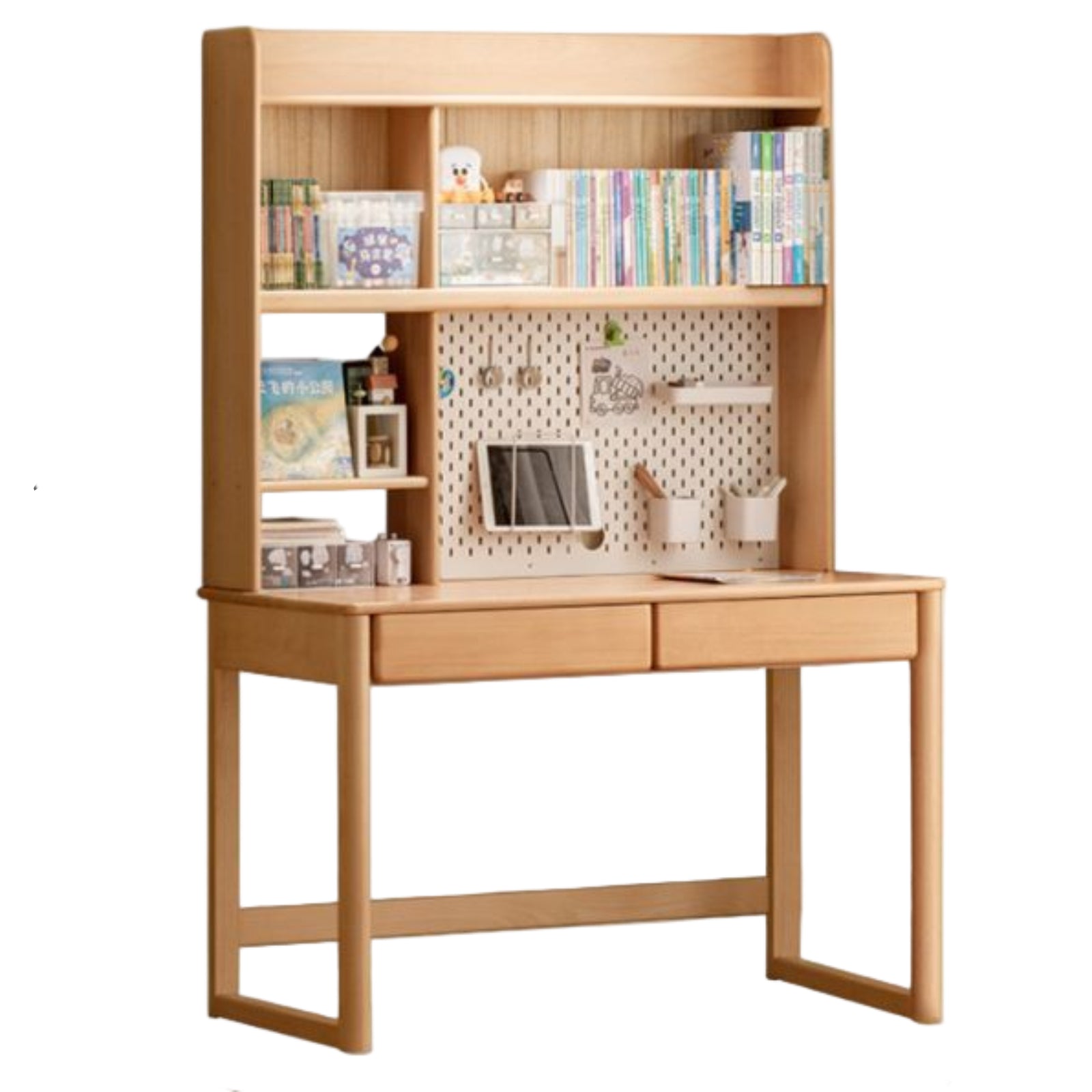 Beech Solid Wood Bookshelf Integrated Сhildren's Learning Desk