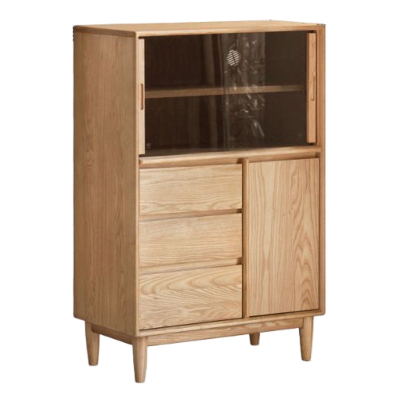 Ash Solid Wood Modern Minimalist Side Cabinet with Light.