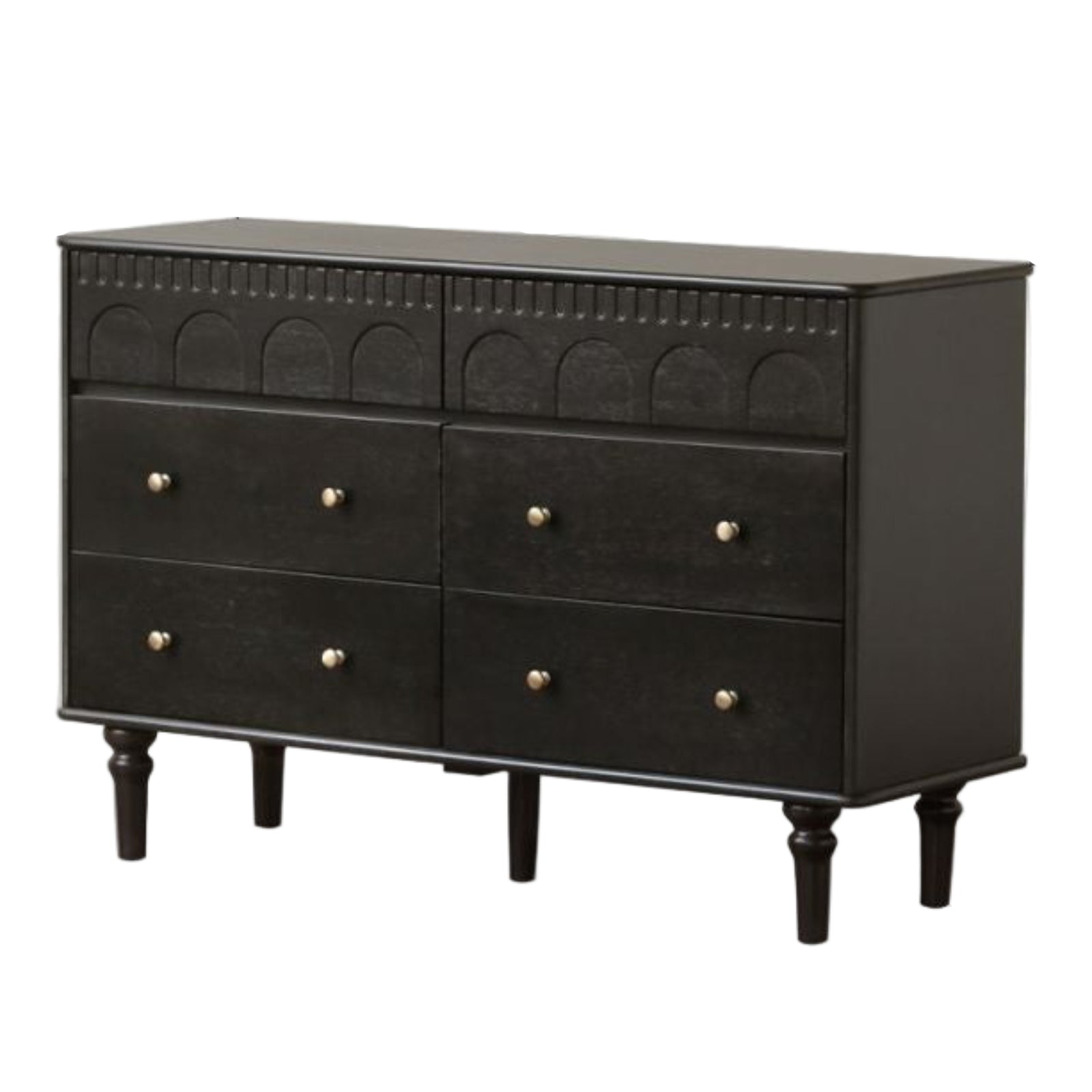 Black Walnut, Poplar, Solid Rubberwood French Retro Chest of Drawers