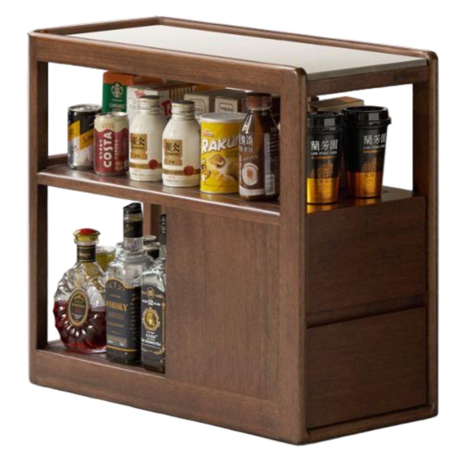 Sandalwood Solid Wood Italian Style Light Luxury Rock Board Side Table