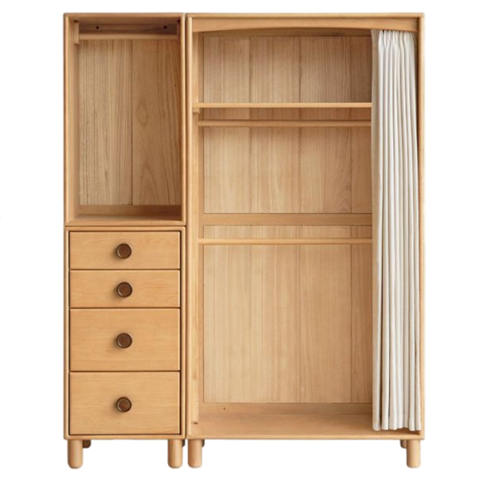 Beech Solid Wood Children's Curtain Wardrobe