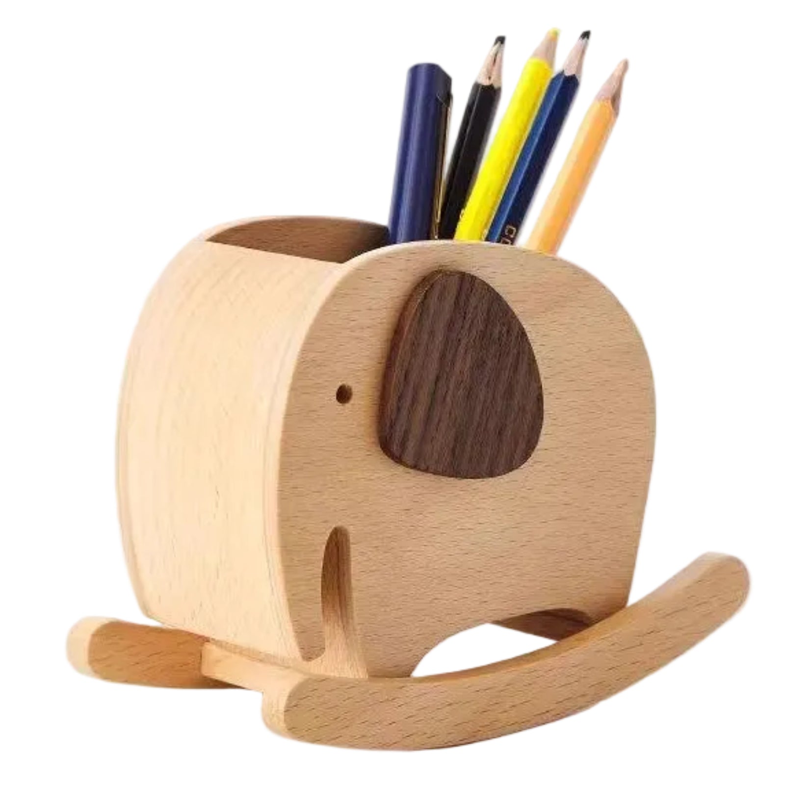 Beech, Black Walnut Solid Wood Elephant Pen Holder