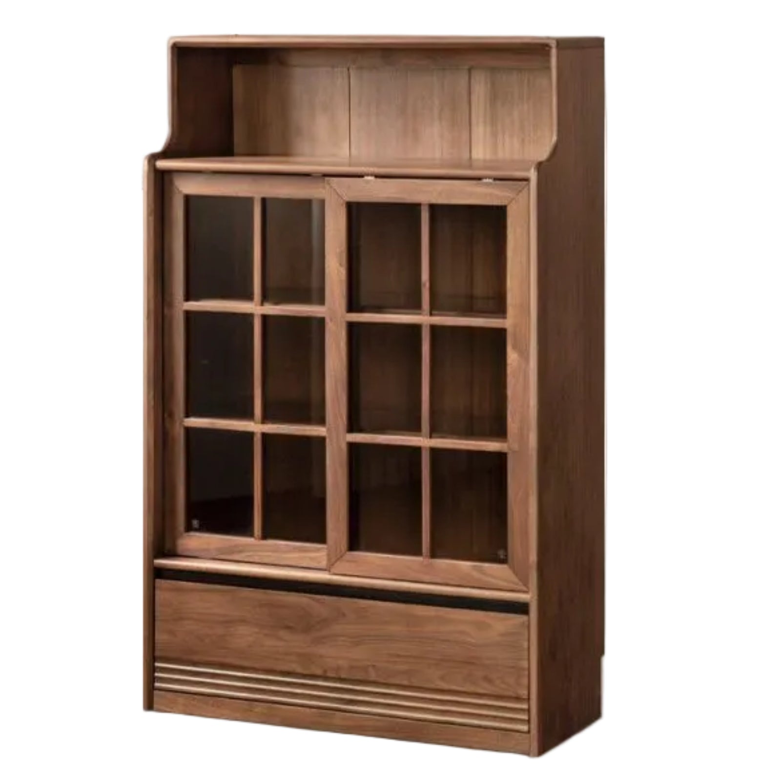 Black Walnut, Oak Solid Wood Bookcase with Storage Cabinet and Built-In Light