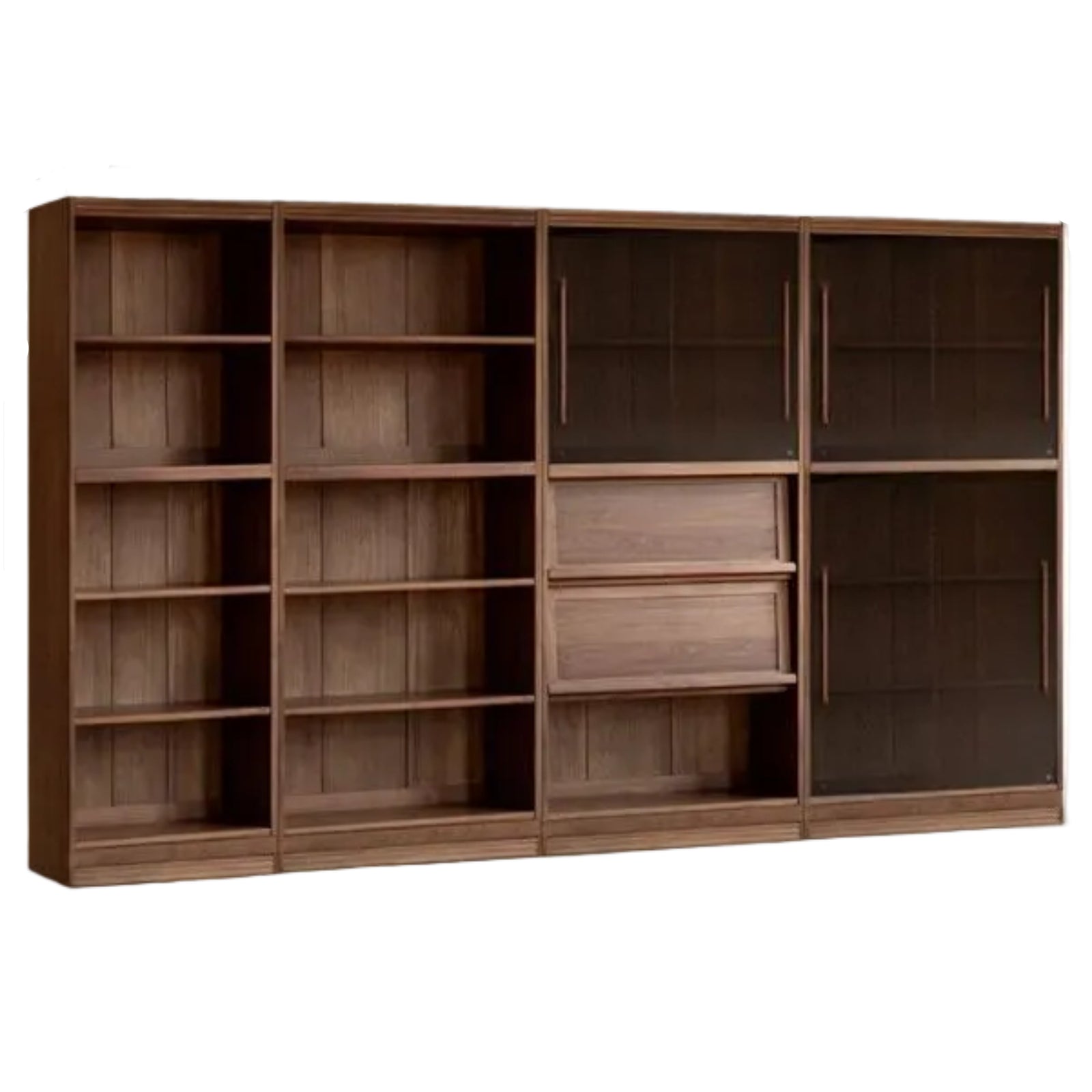 Black Walnut, Oak Solid Wood Floor-Standing Bookcase with Luxury Storage Cabinet