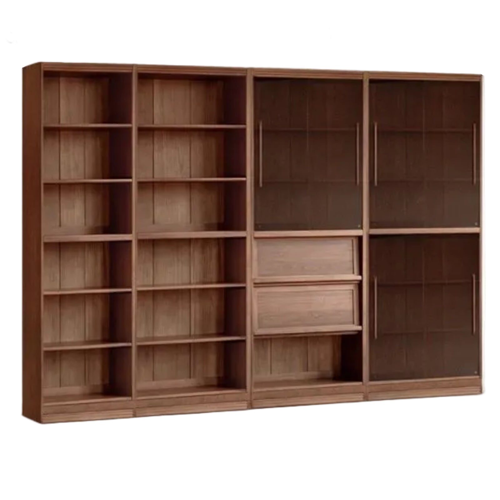 Black Walnut, Oak Solid Wood Floor-Standing Bookcase with Luxury Storage Cabinet
