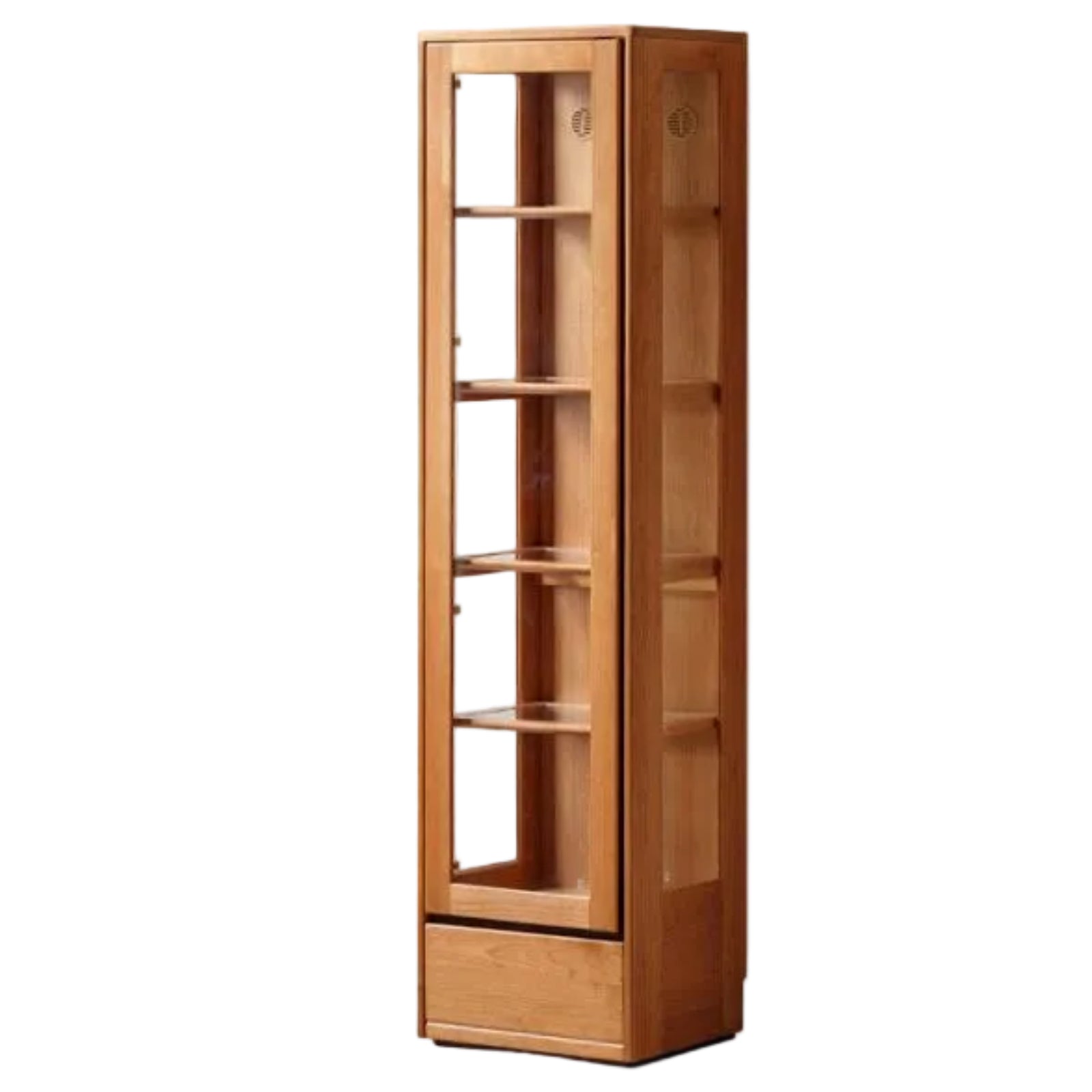 Cherry Solid Wood Bookcase with Glass Display Cabinets