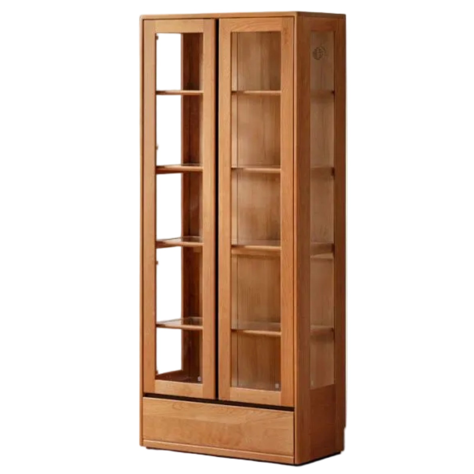 Cherry Solid Wood Bookcase with Glass Display Cabinets