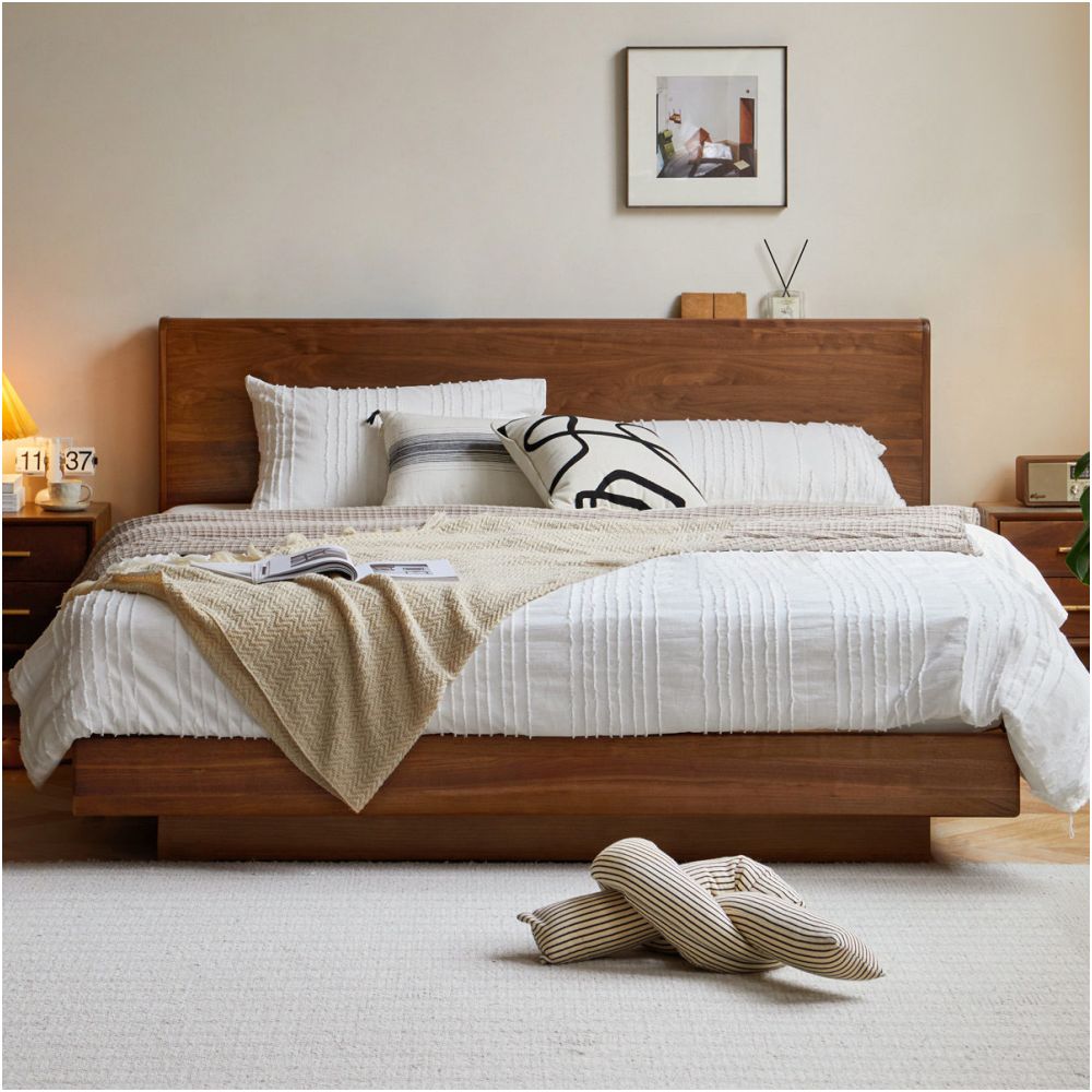 Genji Wood Solid Wood Bed Black Walnut Suspended Box Bed High Box Bed Night Light Storage Bed Storage Bed Double Bed image 5