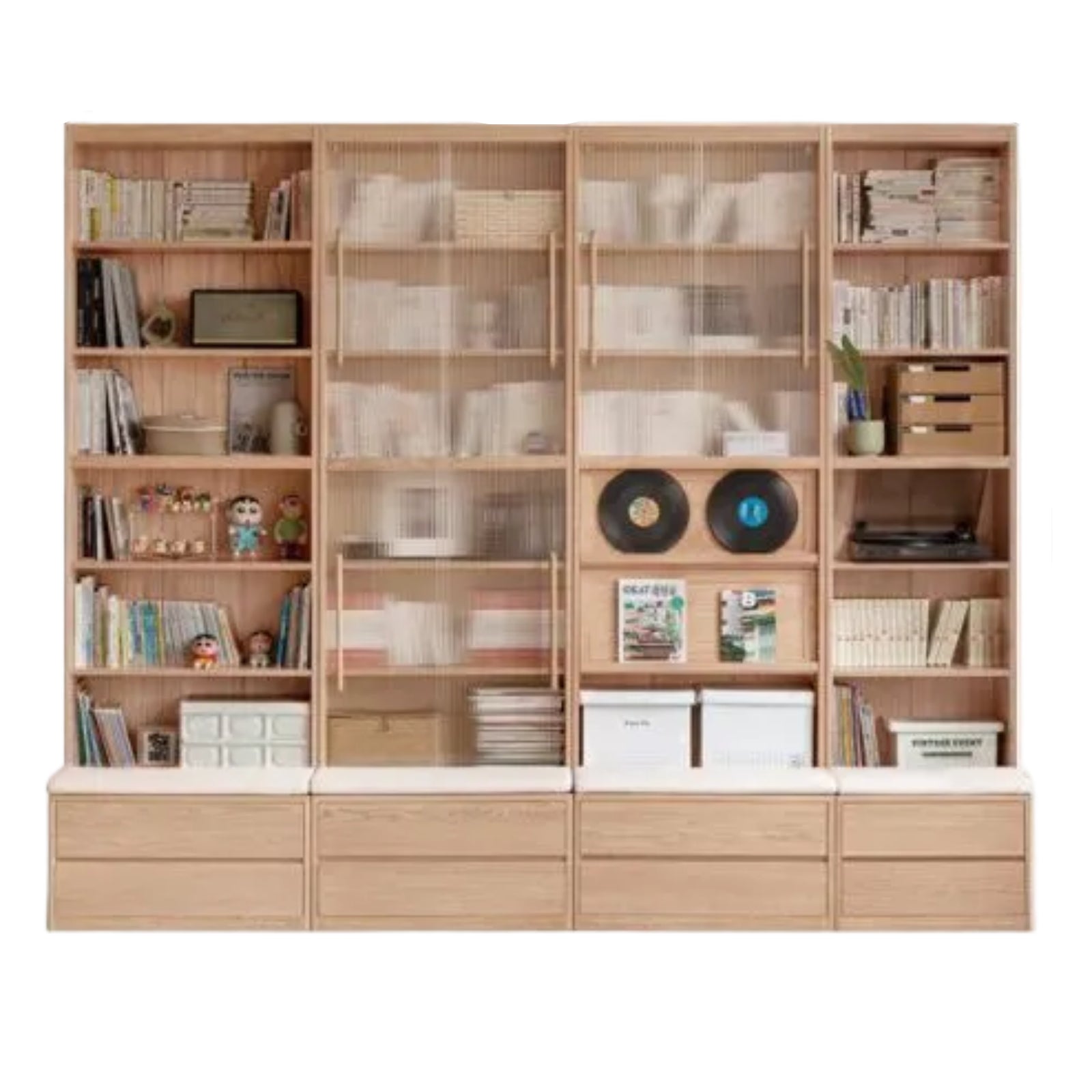 Ash Solid Wood Wall-Mounted Bookcase with Integrated Study Shelf
