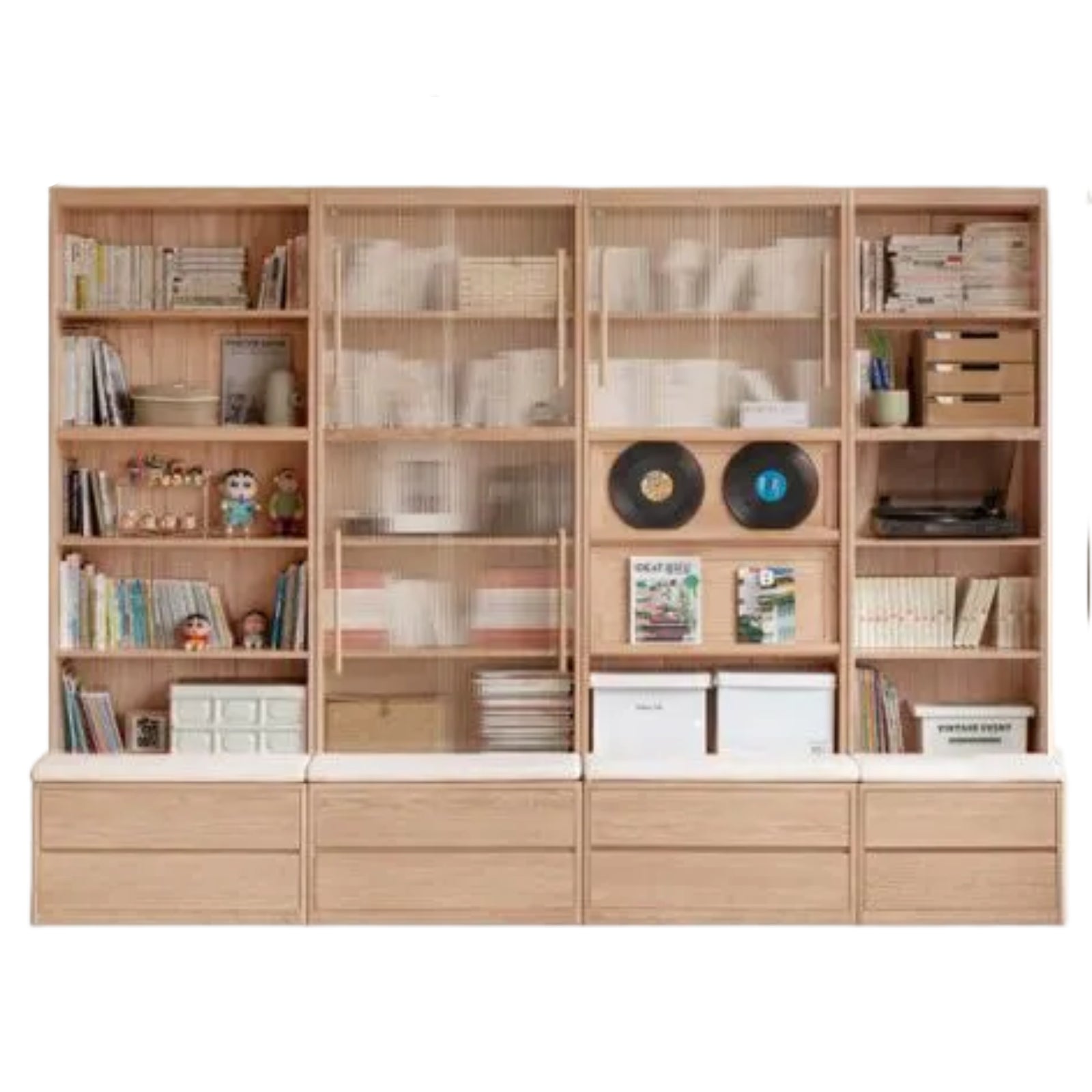 Ash Solid Wood Wall-Mounted Bookcase with Integrated Study Shelf