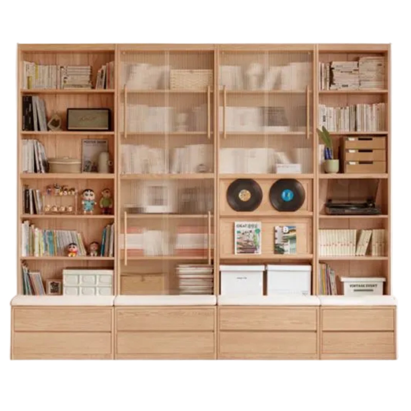 Ash Solid Wood Wall-Mounted Bookcase with Integrated Study Shelf