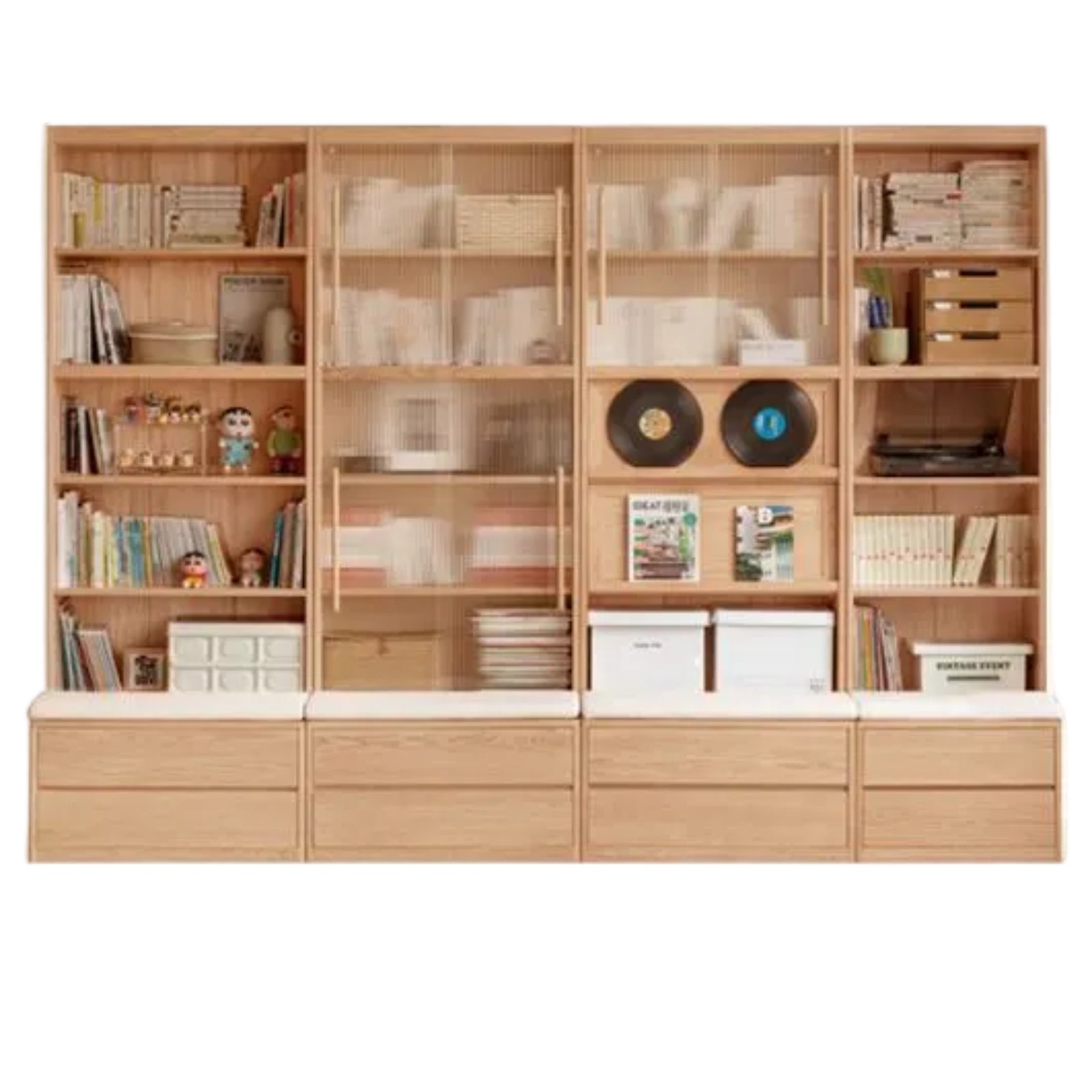 Ash Solid Wood Wall-Mounted Bookcase with Integrated Study Shelf