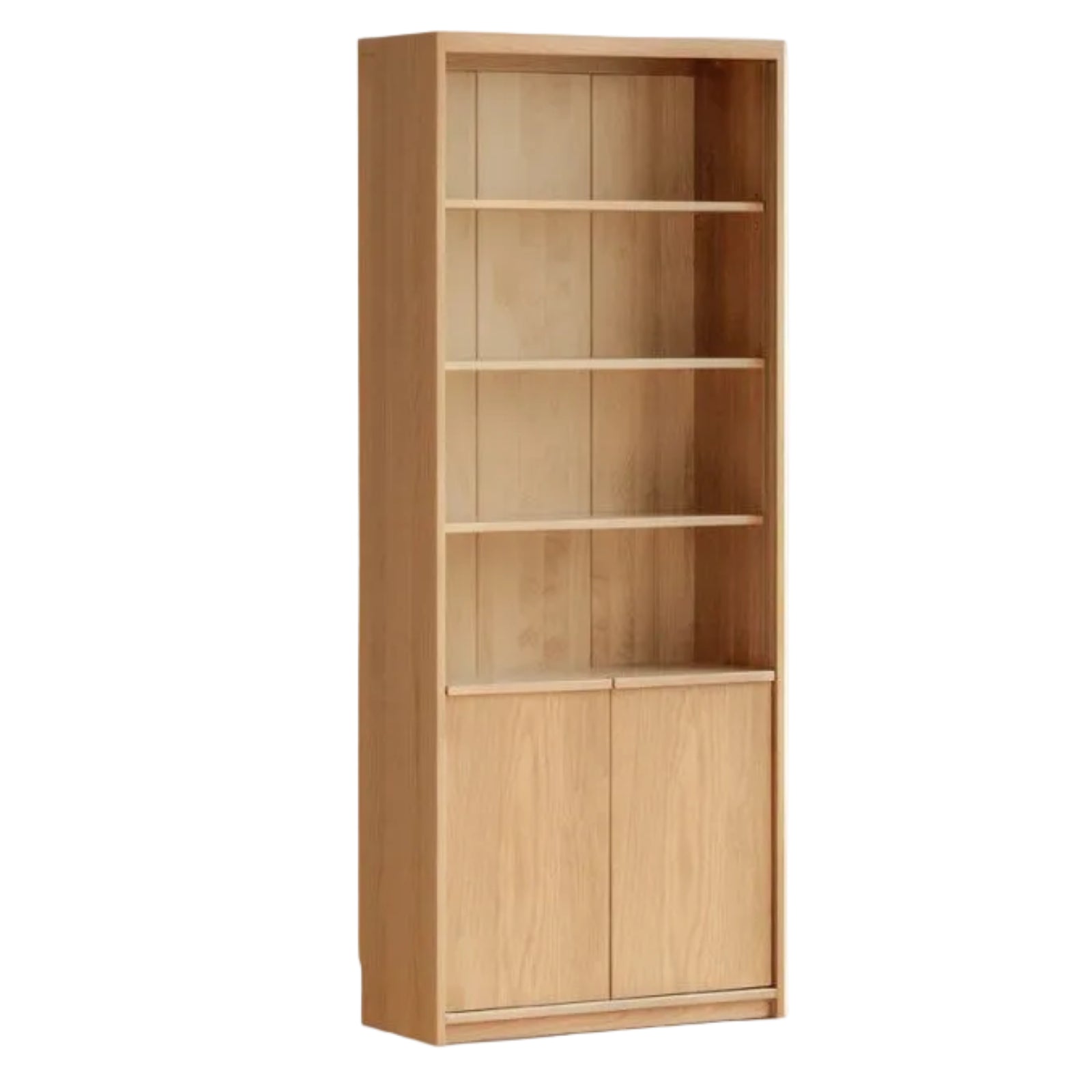 White Oak Solid Wood Bookcase and Display Cabinet with Glass Doors and Built-In Lights