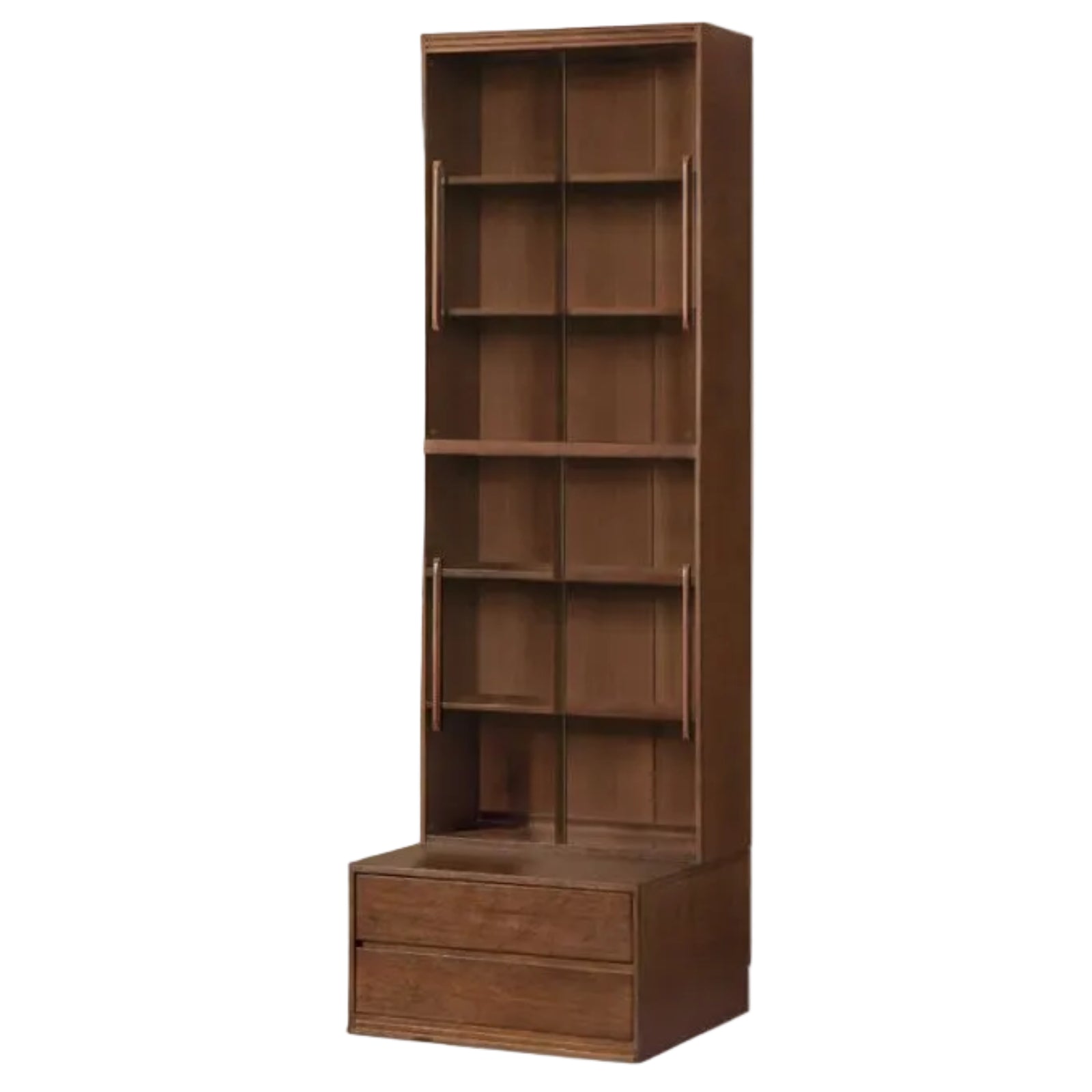 Solid Longan Hardwood, Ash Solid Wood Bookcase with Floor-to-Deck and Wall-Mounted Display Cabinet