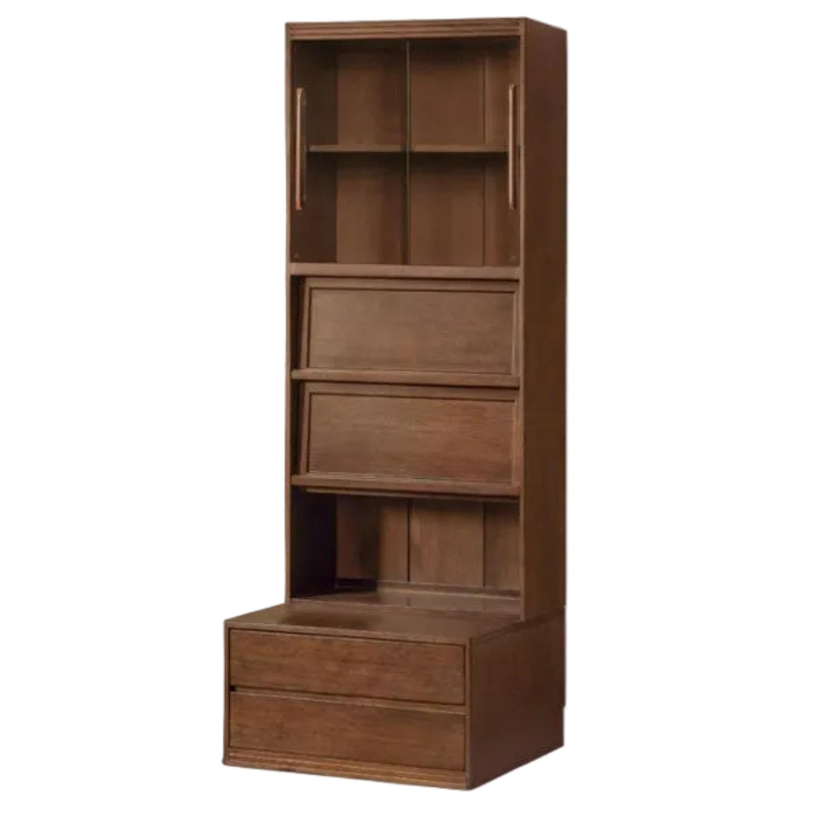 Solid Longan Hardwood, Ash Solid Wood Bookcase with Floor-to-Deck and Wall-Mounted Display Cabinet