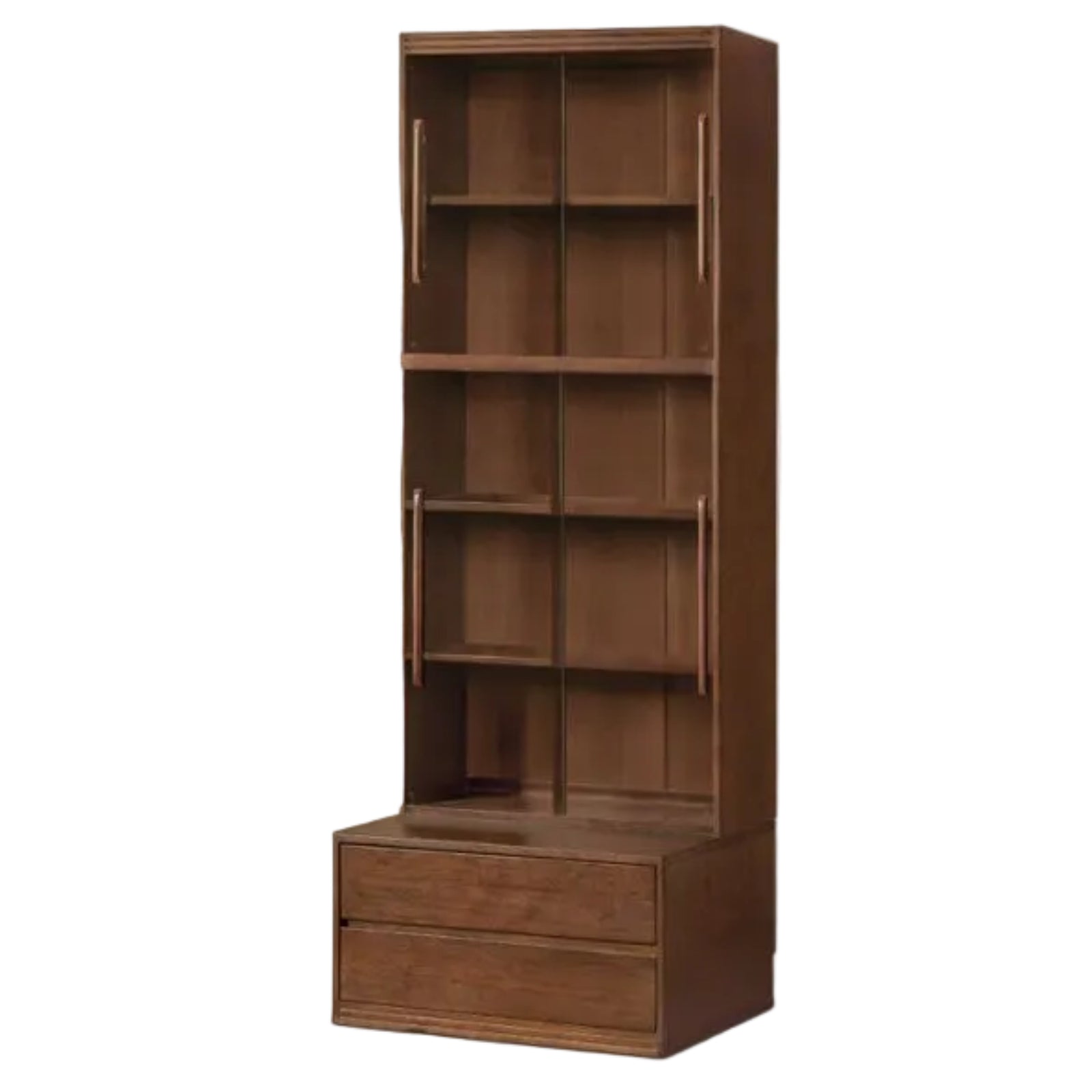 Solid Longan Hardwood, Ash Solid Wood Bookcase with Floor-to-Deck and Wall-Mounted Display Cabinet
