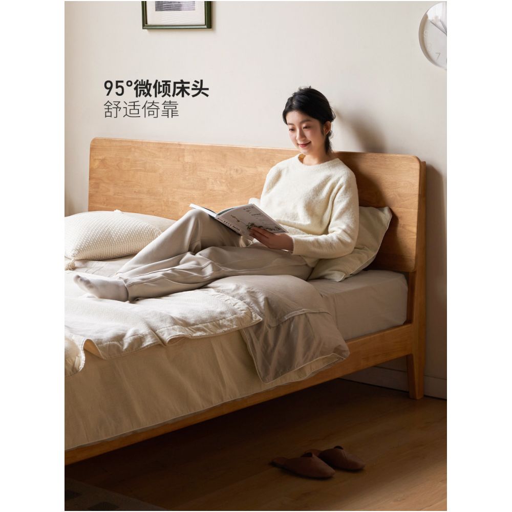 Yuanshi Wood Language Solid Wood Bed Modern Minimalist Large Slab Bed Bedroom Original Wood Style 1 8m King Bed Home Use 1 5m Double Bed image 3