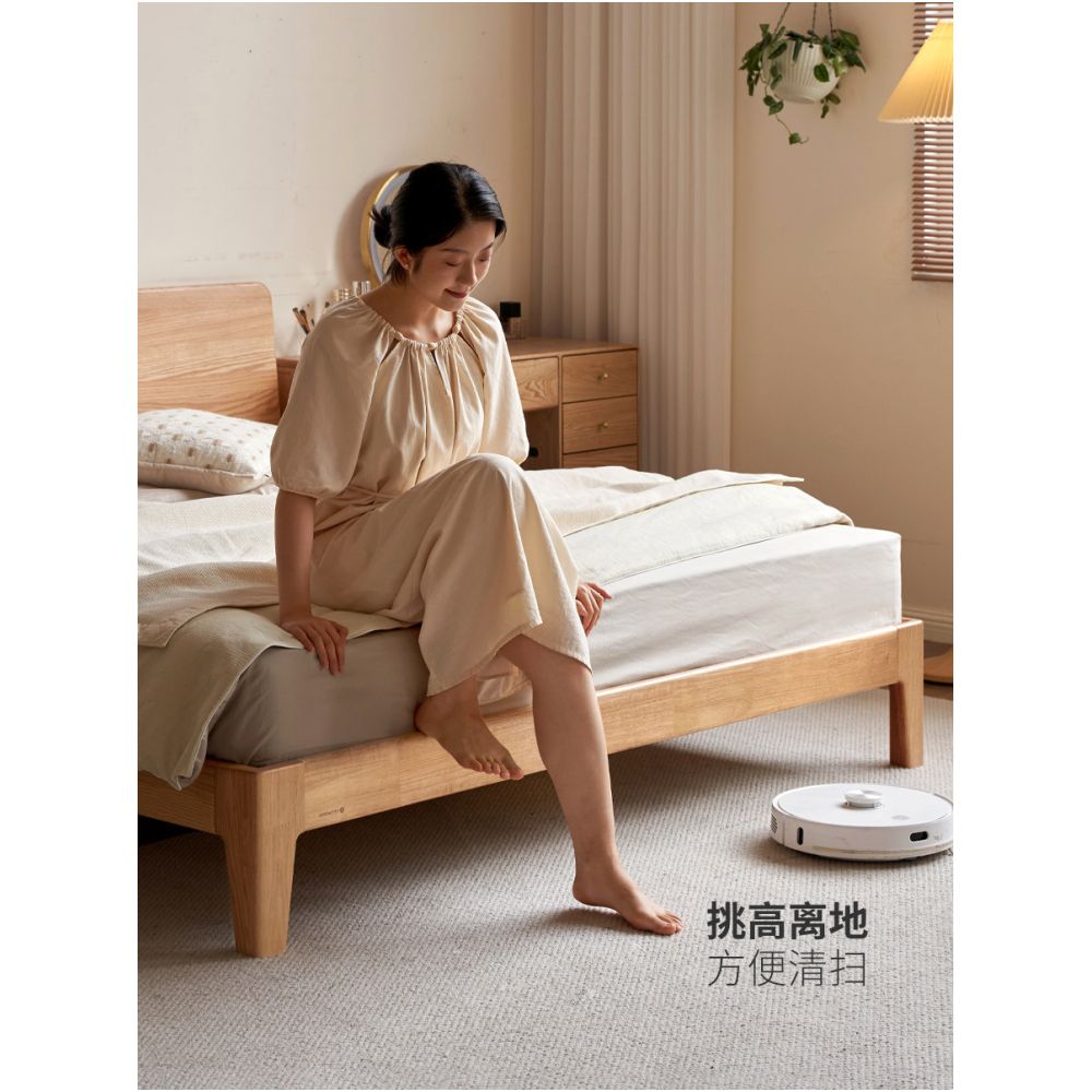 Yuanshi Wood Language Solid Wood Bed Modern Minimalist Large Slab Bed Bedroom Original Wood Style 1 8m King Bed Home Use 1 5m Double Bed image 4