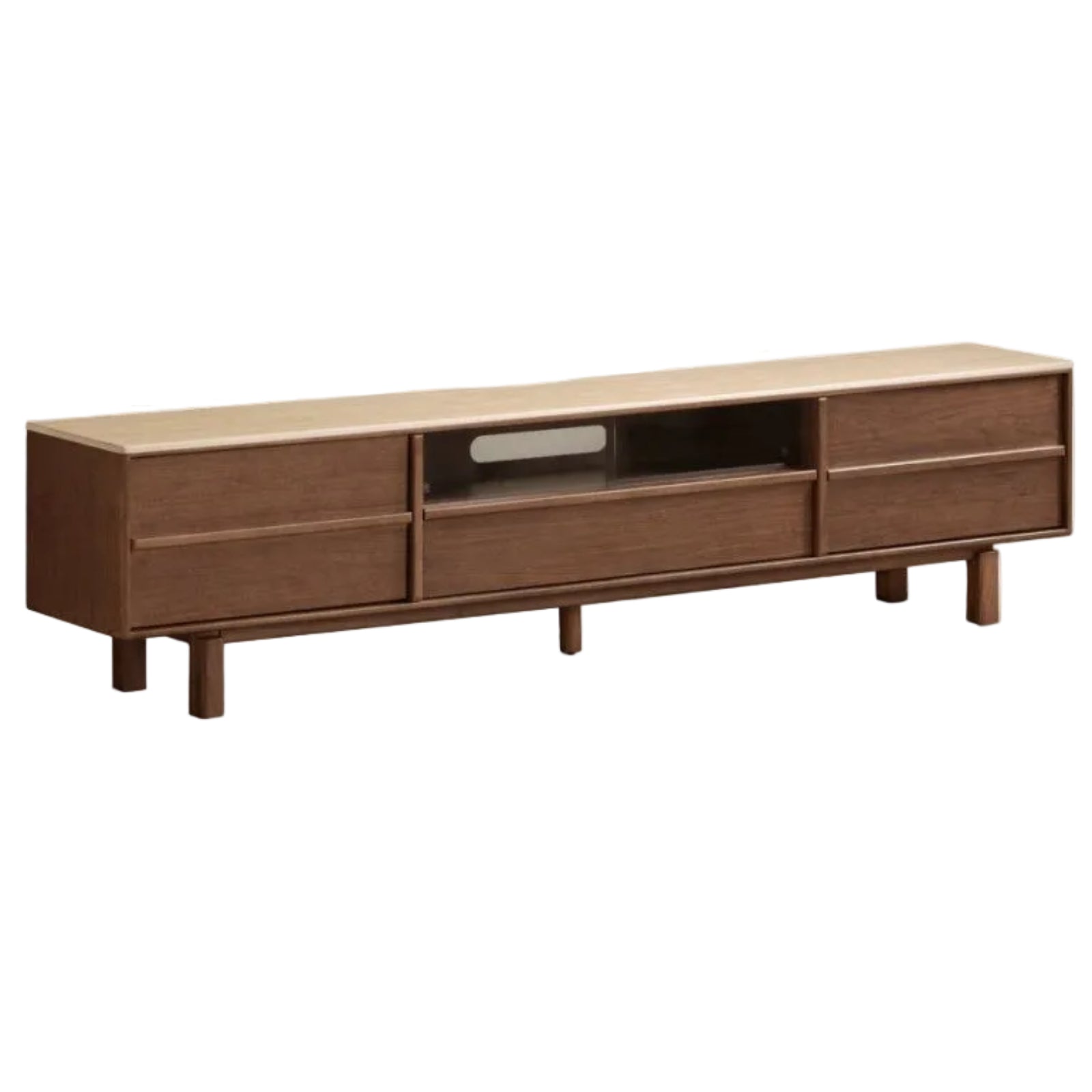 Black Walnut Solid Wood Luxury Style TV Cabinet with Slab Top and Storage