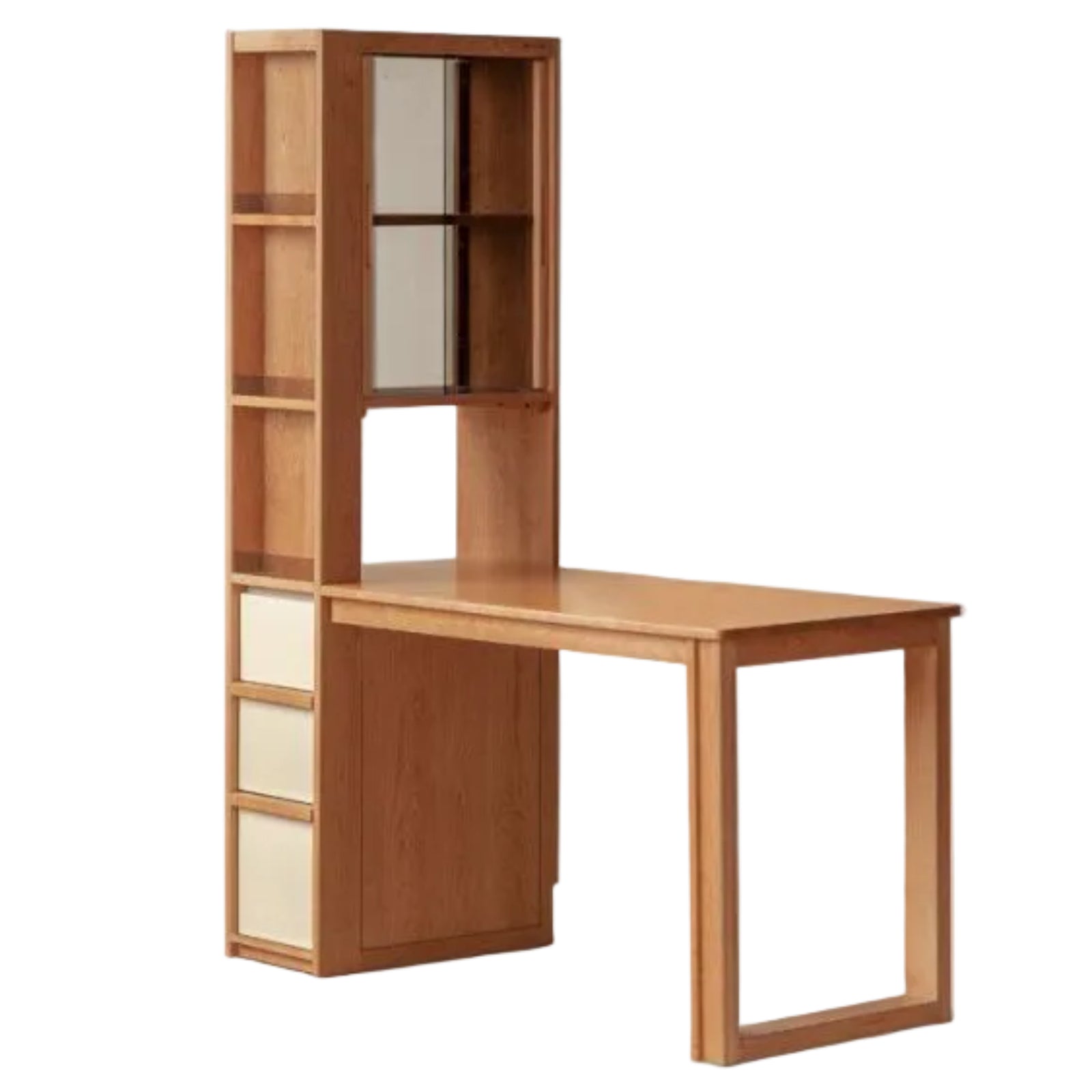 Cherry Solid Wood Office Desk with Integrated Bookshelf