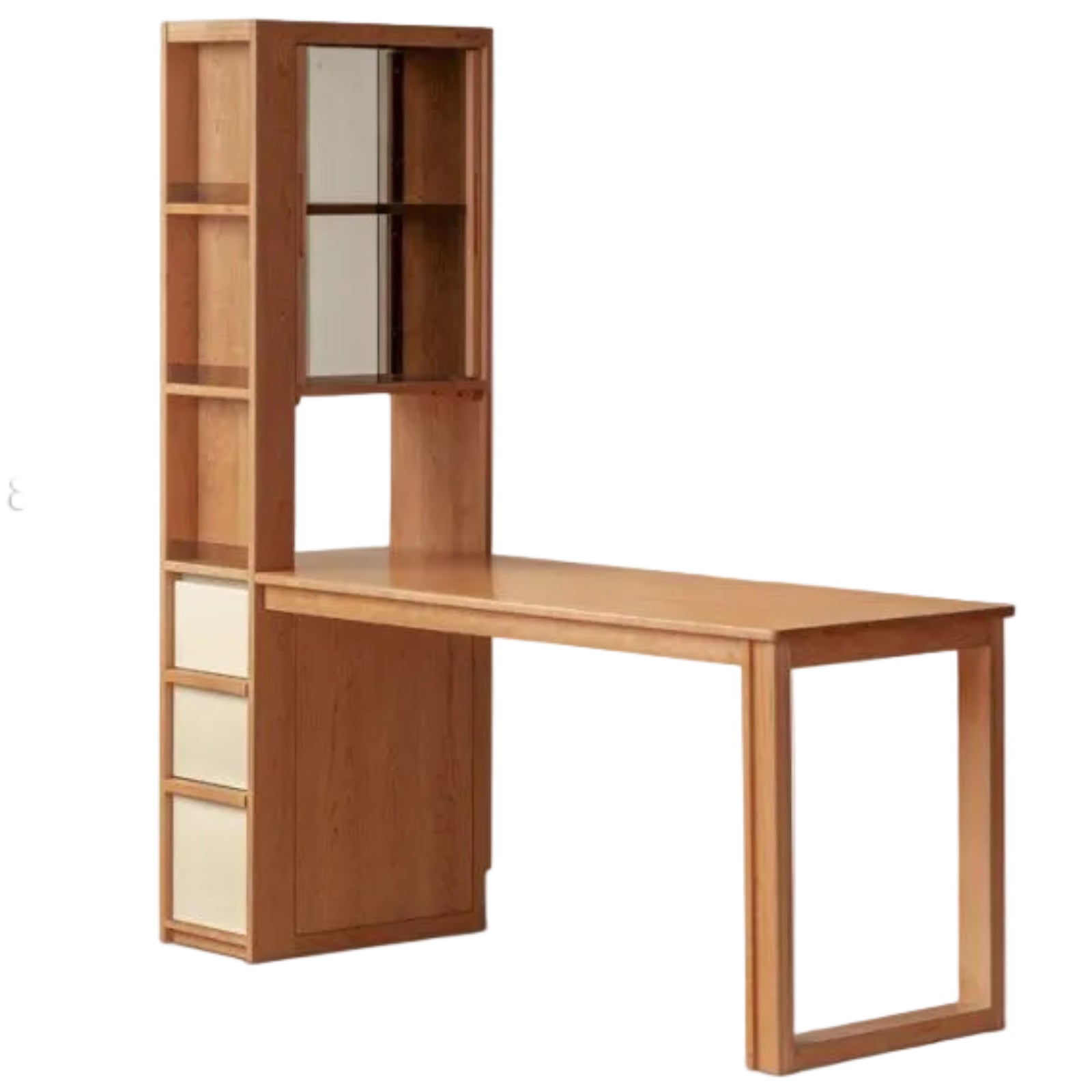 Cherry Solid Wood Office Desk with Integrated Bookshelf