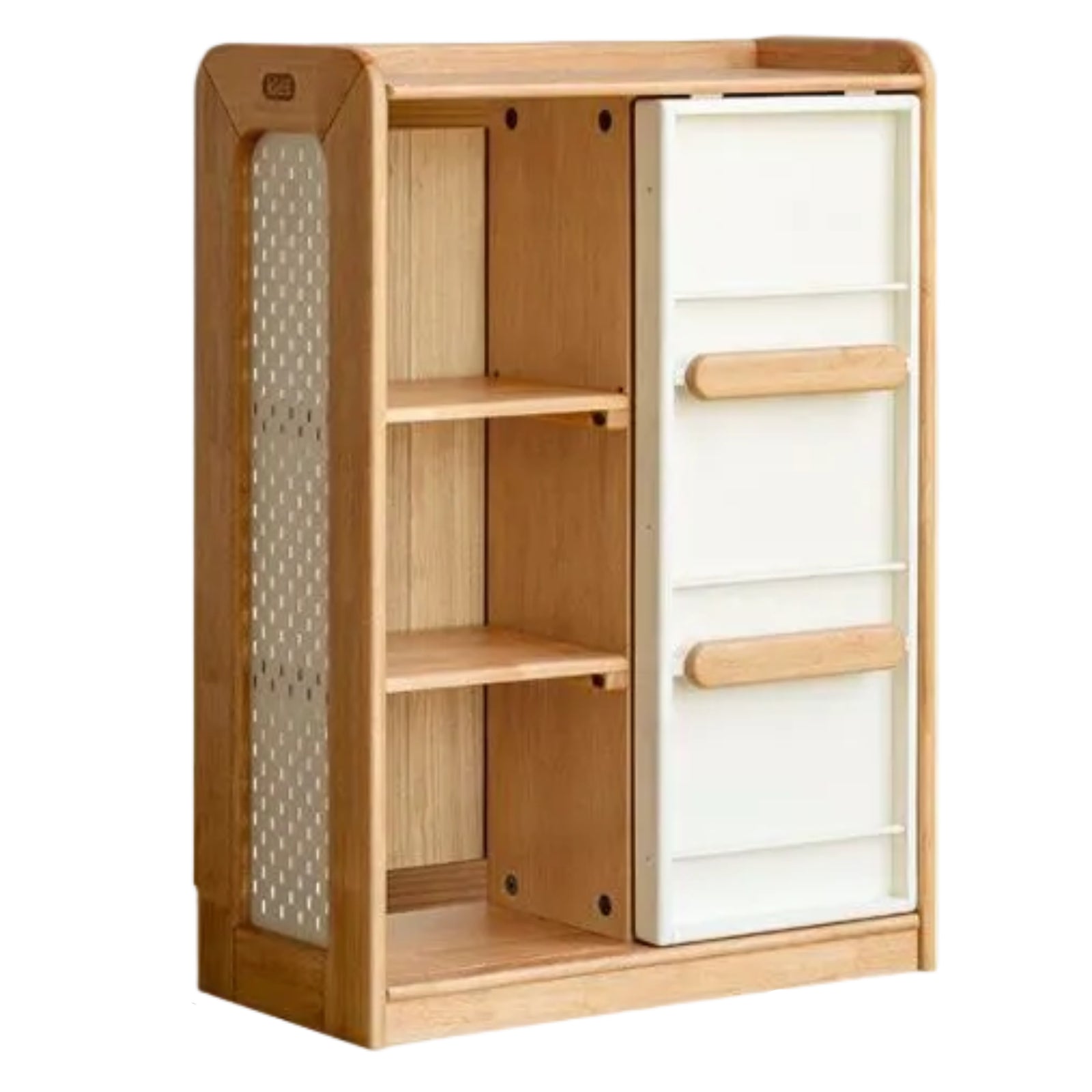Solid Rubberwood Children's Bookcase with Sliding Doors and Toy Storage