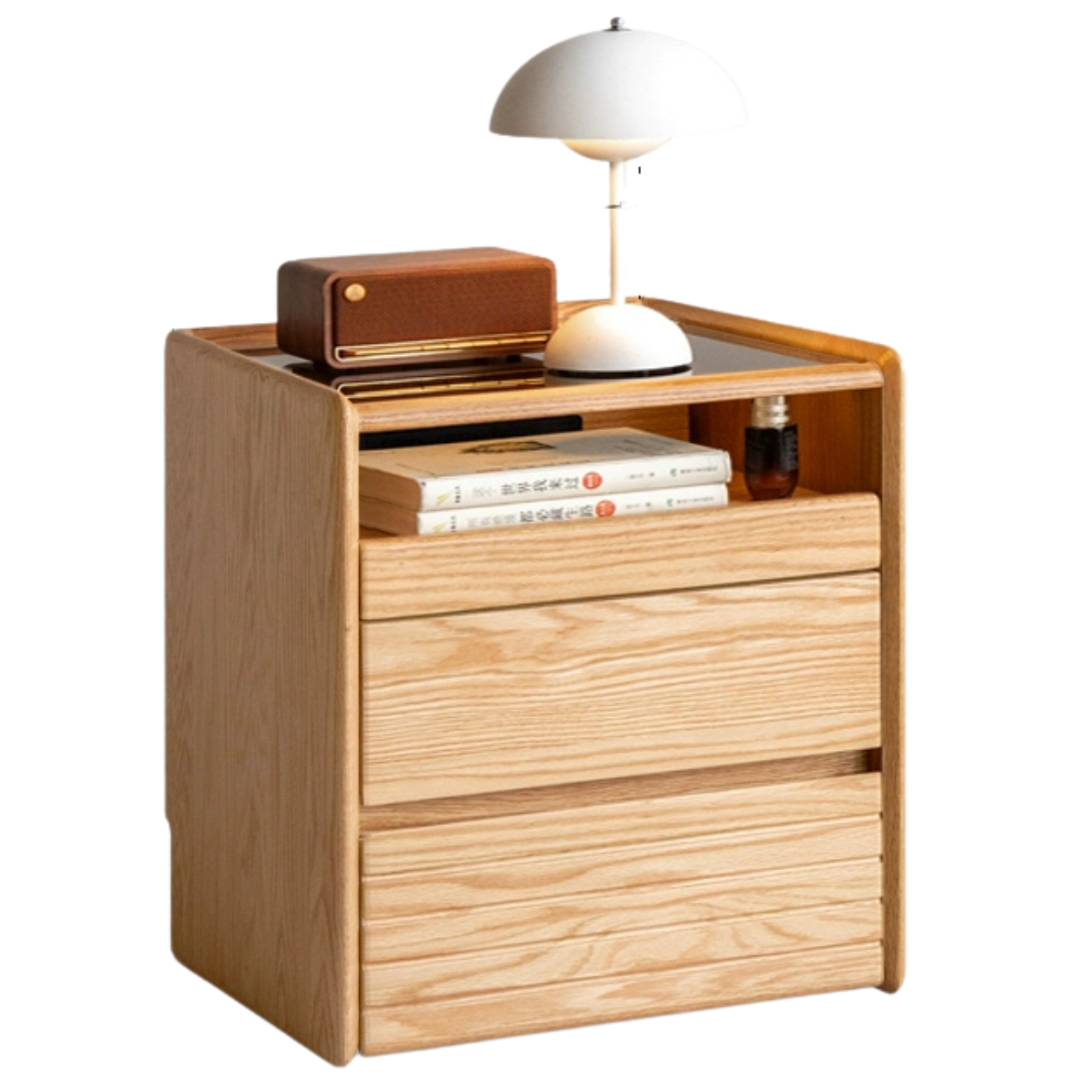 Ash, Oak Solid Wood Movable Glass Small Nightstand