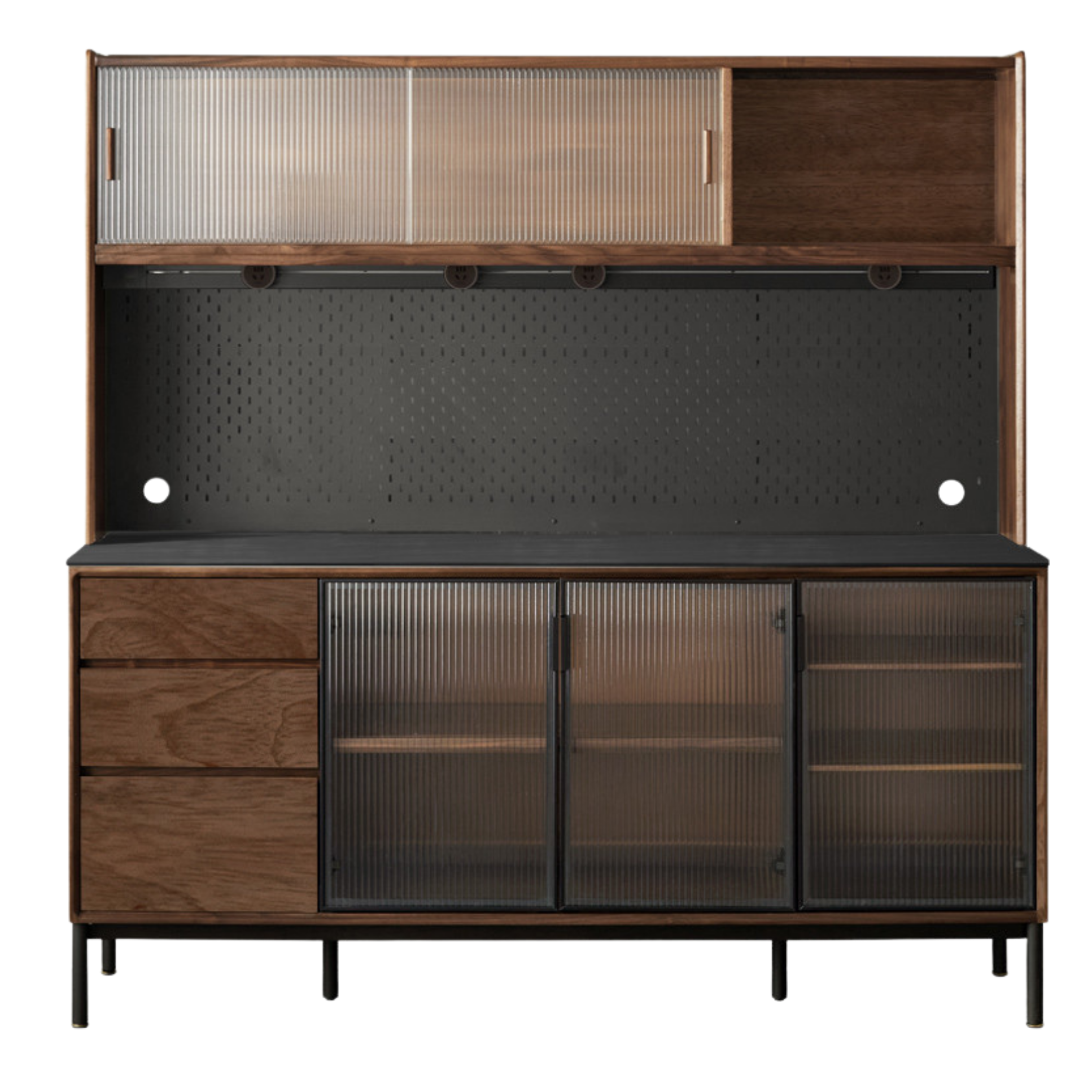 Black Walnut Solid Wood, Sandalwood Rock Sideboard Buffet Cabinet