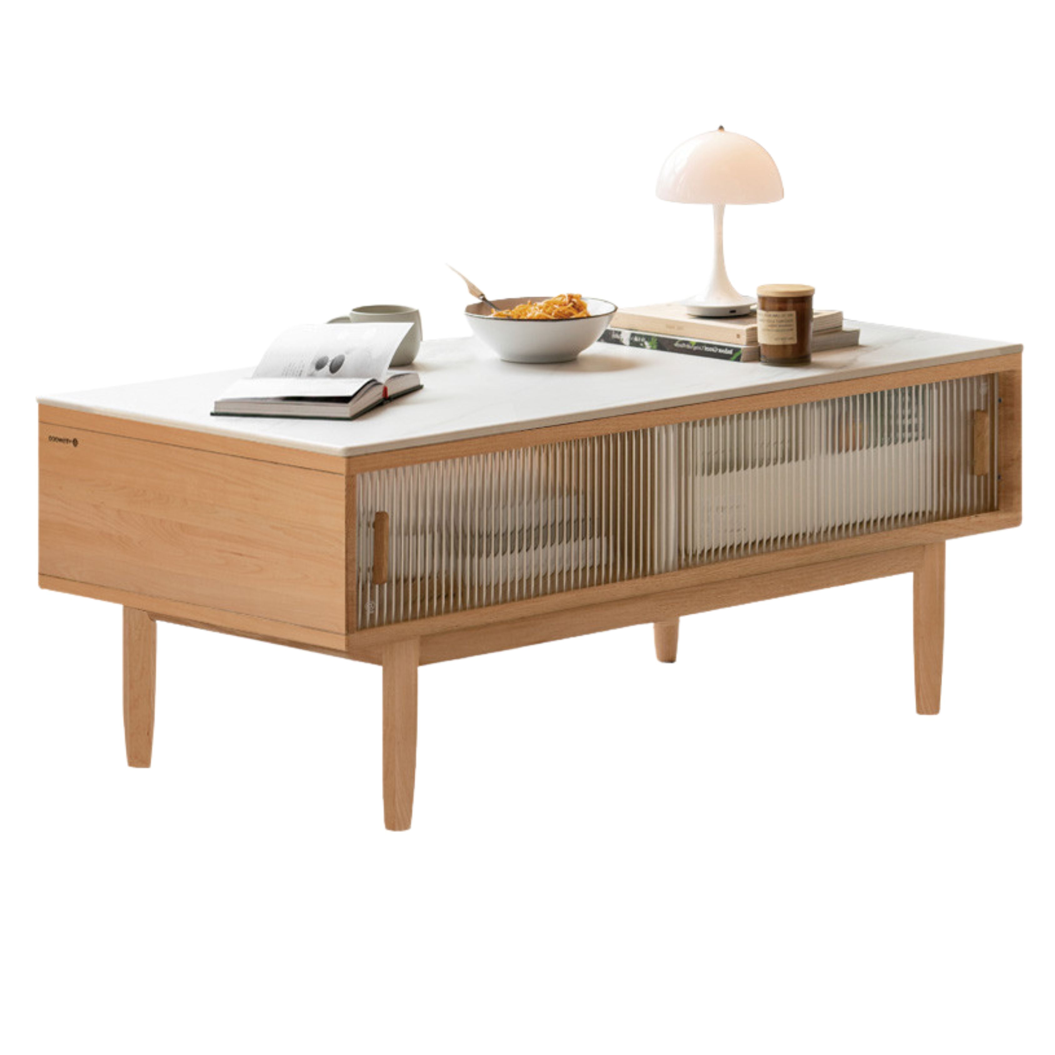 Oak, Beech Solid Wood Glass Doors Coffee Table
