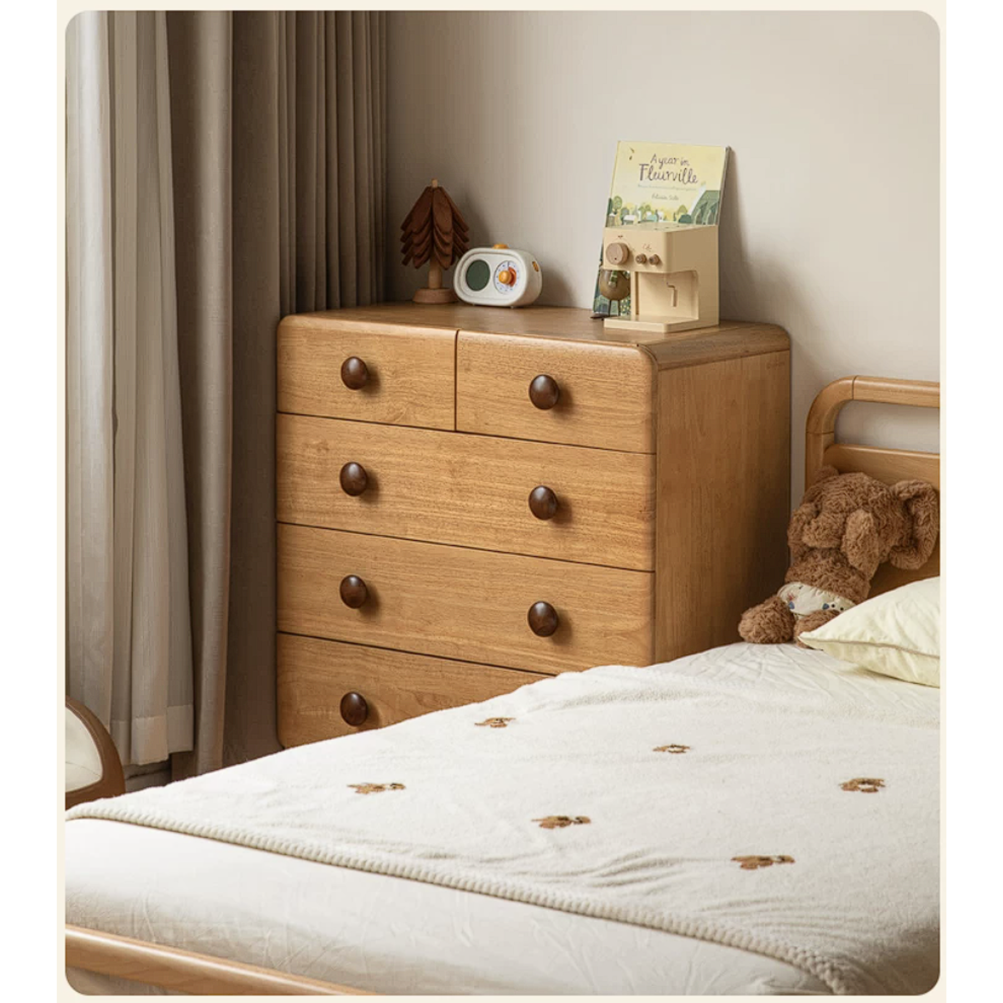 Solid Rubberwood Original Wood Style Kids Dresser