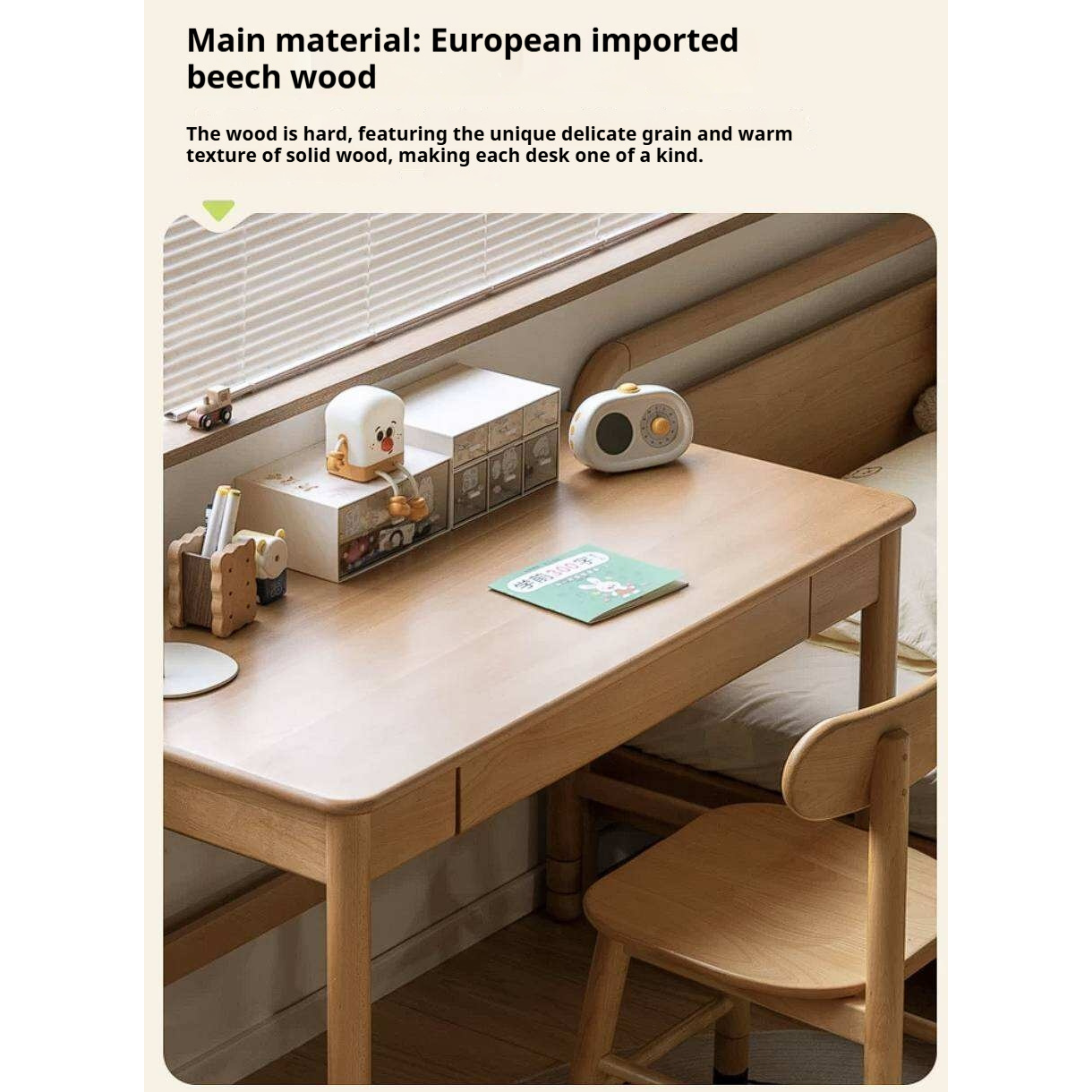 Beech Solid Wood Children's Desk With Adjustable Height