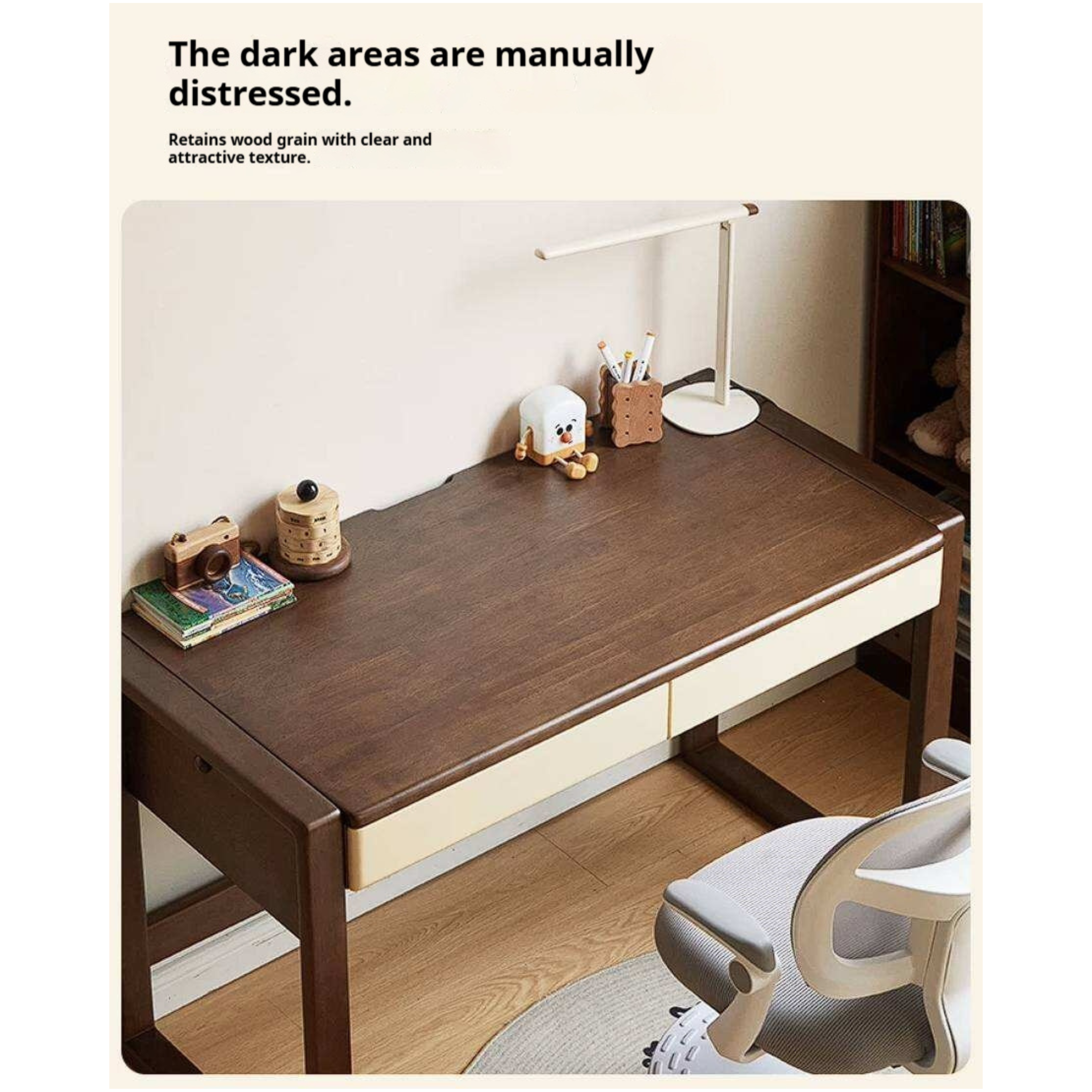 Solid Rubberwood Children's Desk With Bookshelf