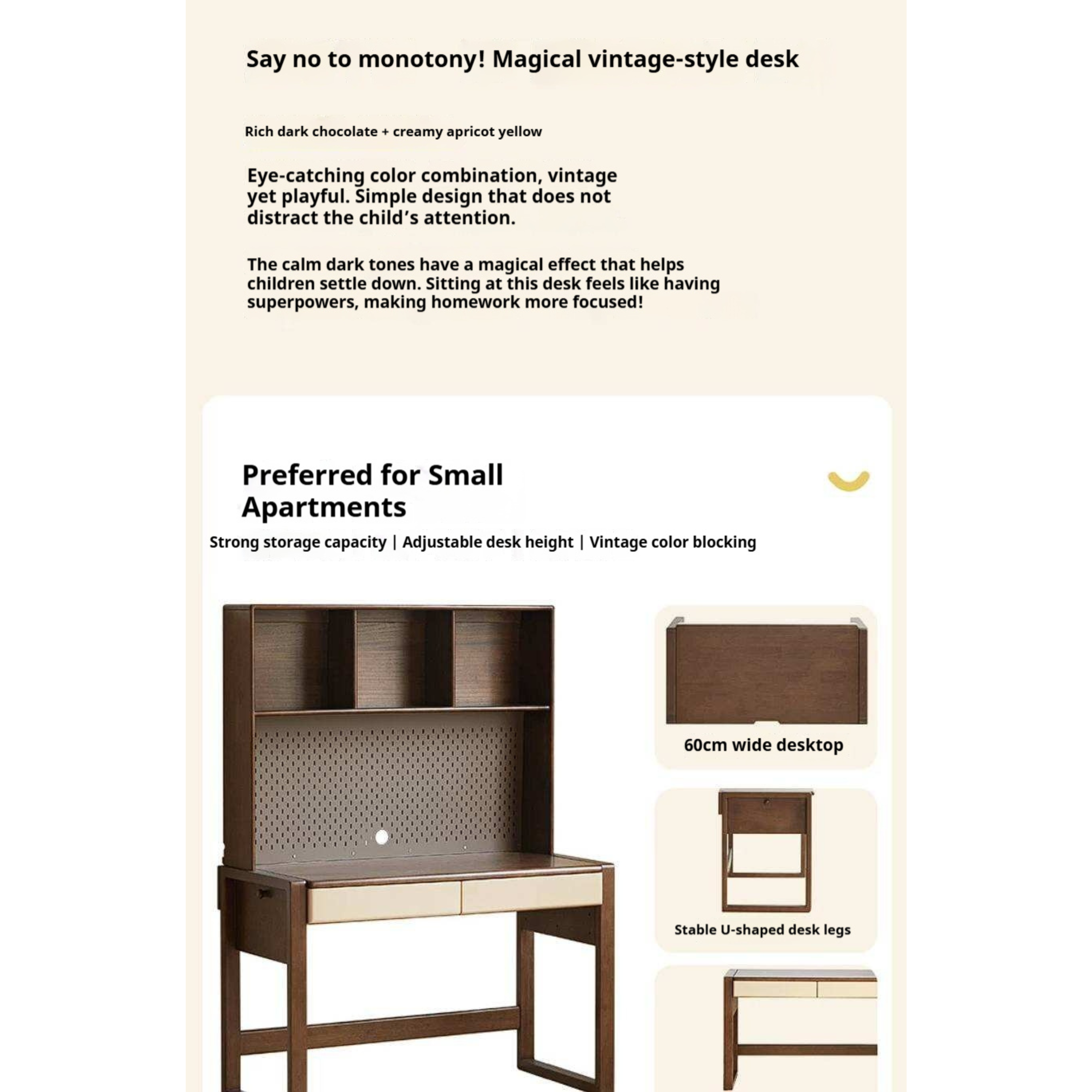 Solid Rubberwood Children's Desk With Bookshelf