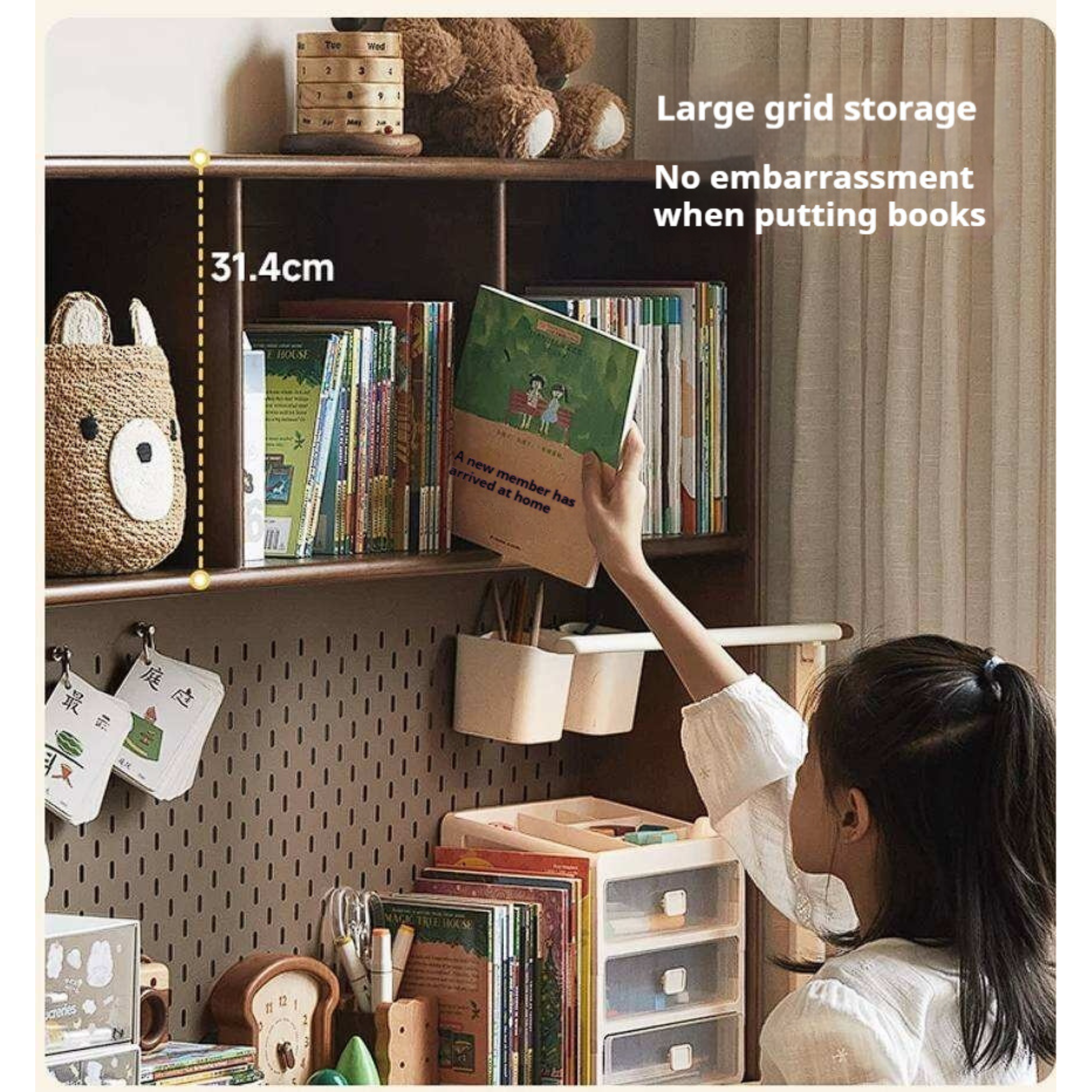 Solid Rubberwood Children's Desk With Bookshelf