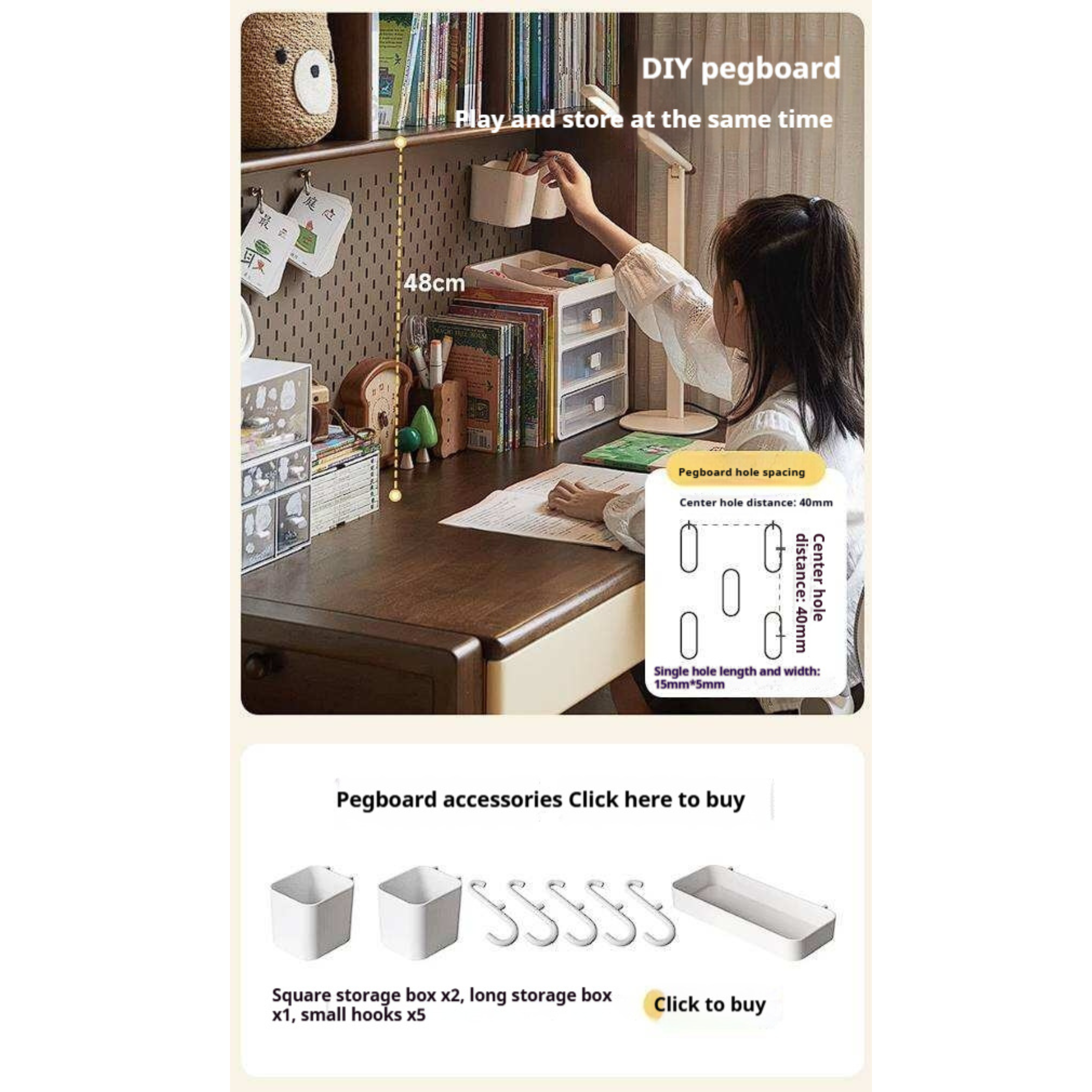 Solid Rubberwood Children's Desk With Bookshelf